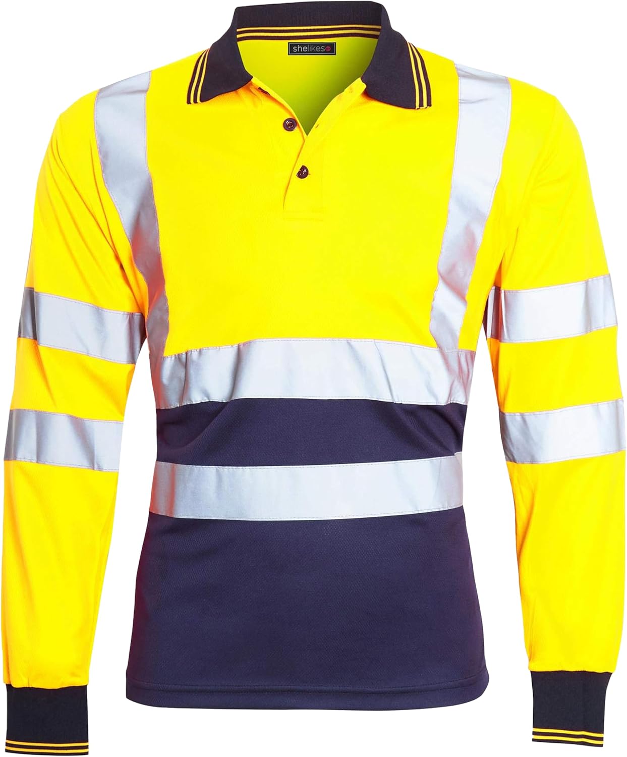 shelikes Mens Hi Vis Viz Polo Tshirt Top Long Sleeve Polos Shirt Workwear High Visibility Tee Shirt
