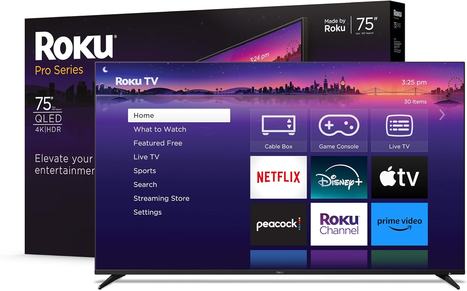 Roku Smart TV – 75-Inch Pro Series 4K QLED RokuTV with Backlit Roku Voice Remote Pro, Dolby Vision IQ, 120Hz Refresh Rate – Live Local News, Sports, Gaming