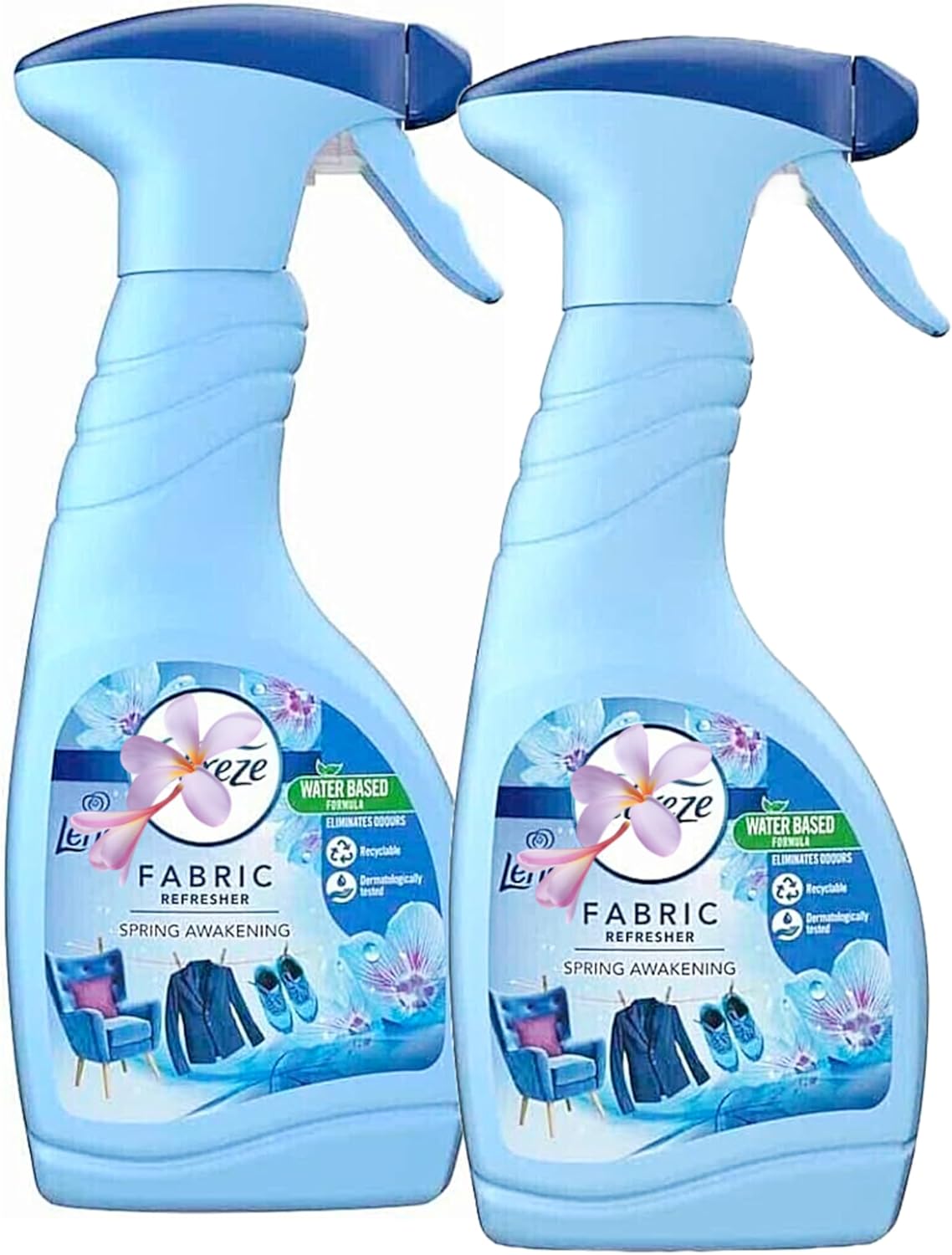 Fabric Freshener Spray Odour Eliminator - Pack of 2 x 500ml Water Based Formula Spring Awakening Fabric Spray, Carpet Freshener with Topline Card. Room Fresheners For Home, Sofas, Carpet
