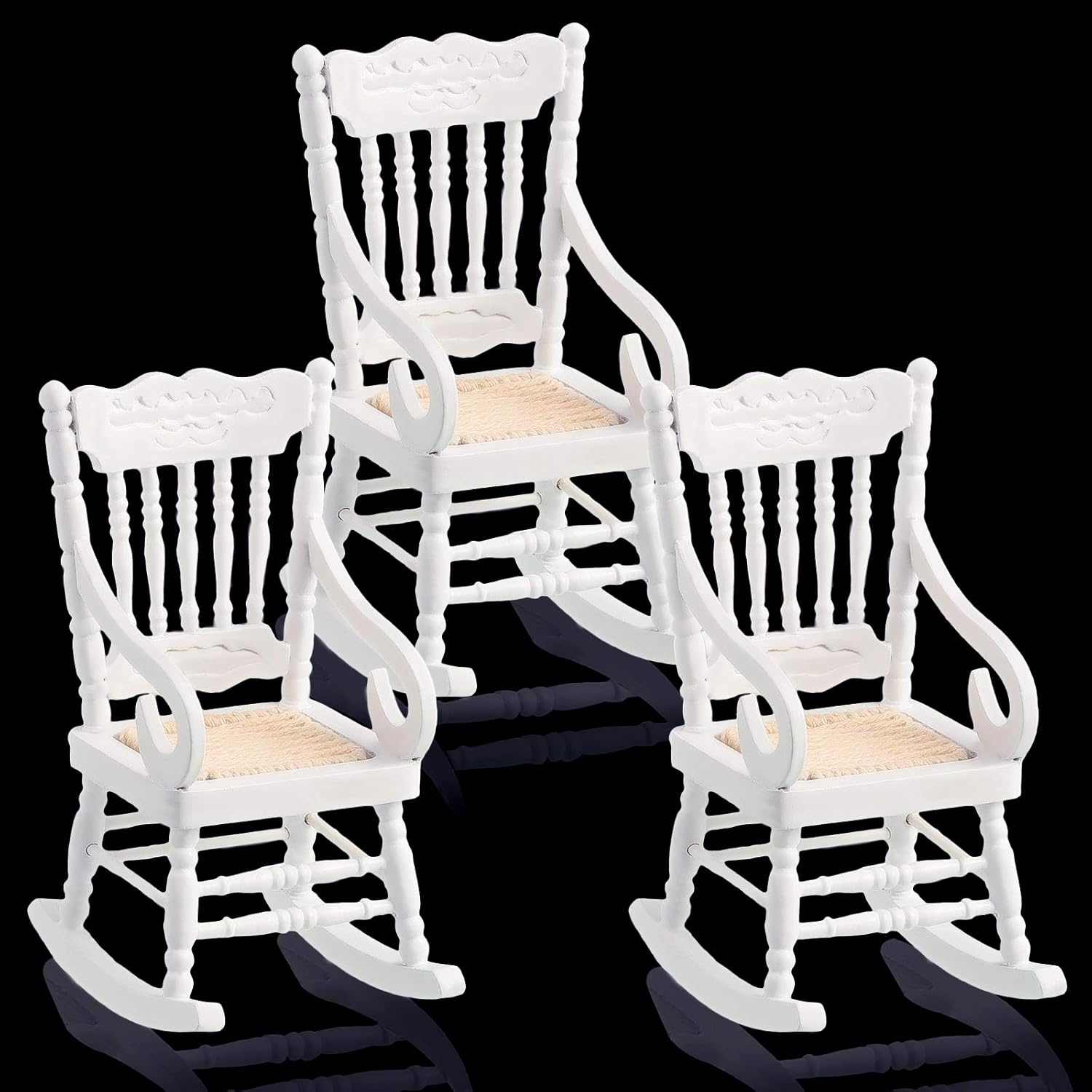 Jetec 3 Pcs Doll House Wooden Chairs 1:12 Dollhouse Rocking Chair Christmas Model Chairs Miniature Wooden Chair Mini Doll Chairs for Xmas Dollhouse Accessories Model Living Room Craft Decor