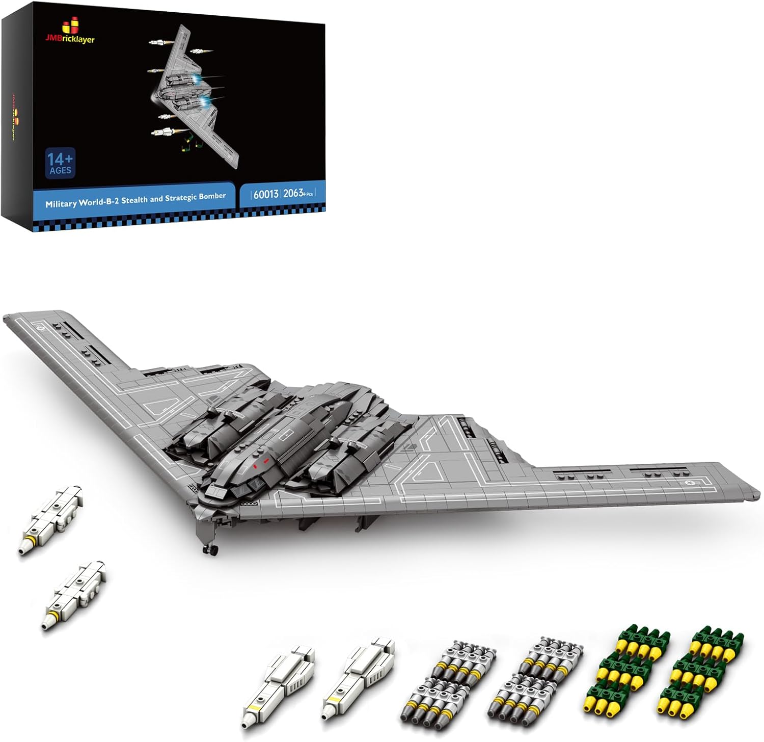 JMBricklayer Military Bomber Plane Building Blocks Set for Adults, 60013 B2 Fighter Jet Airplane Model, Aircraft Collection Home Decor Gifts for Boys 14+ Men and Military Fans (2063PCS)
