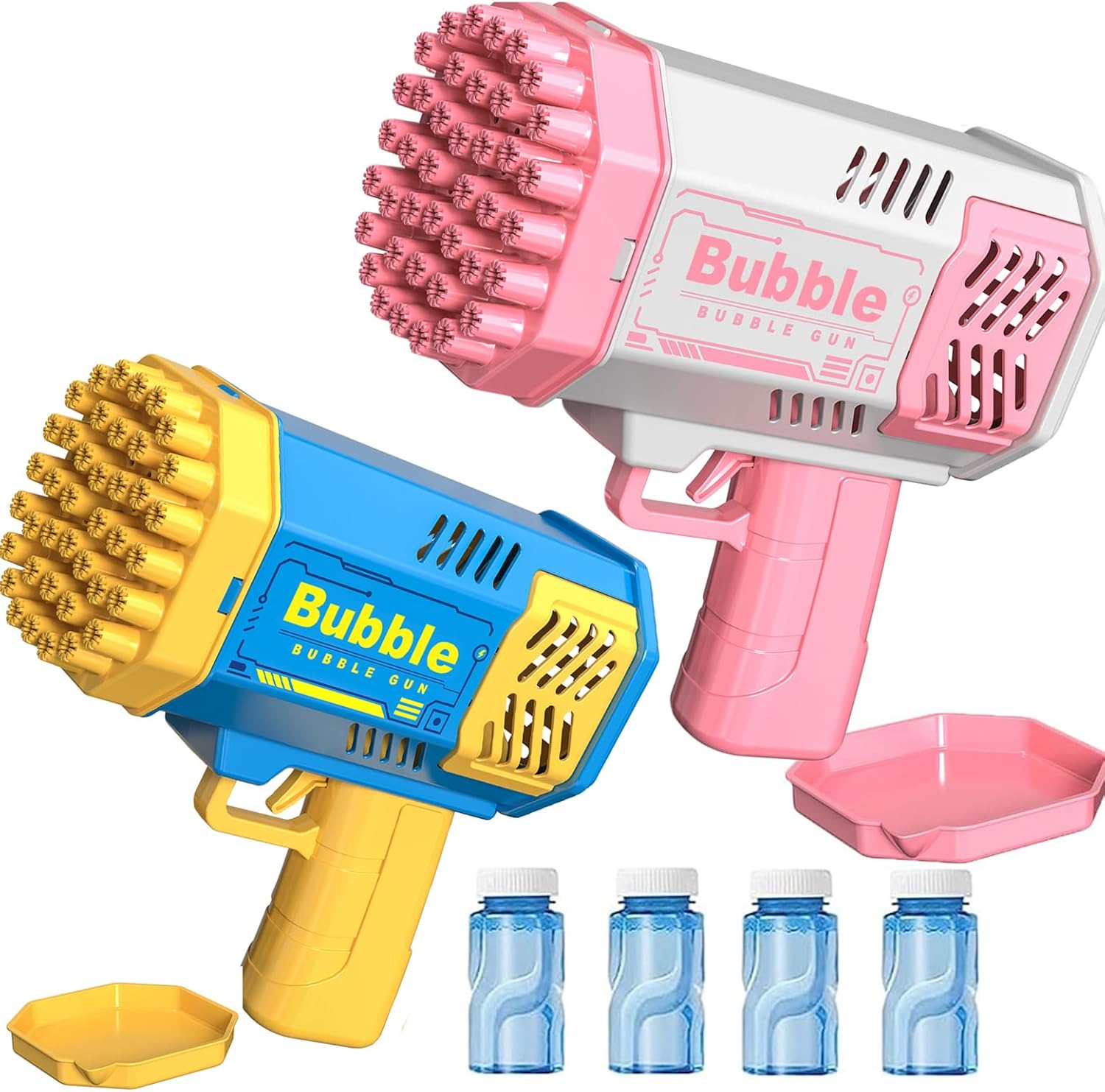 Bubble Gun for Kids, 2 Pack 40 Holes Bazooka Bubble Gun with 4 Bottles of Bubble Solution, Bubble Blaster Toy 5000+ Bubbles Per Min Bubble Maker Outdoor Toys for Girls Party