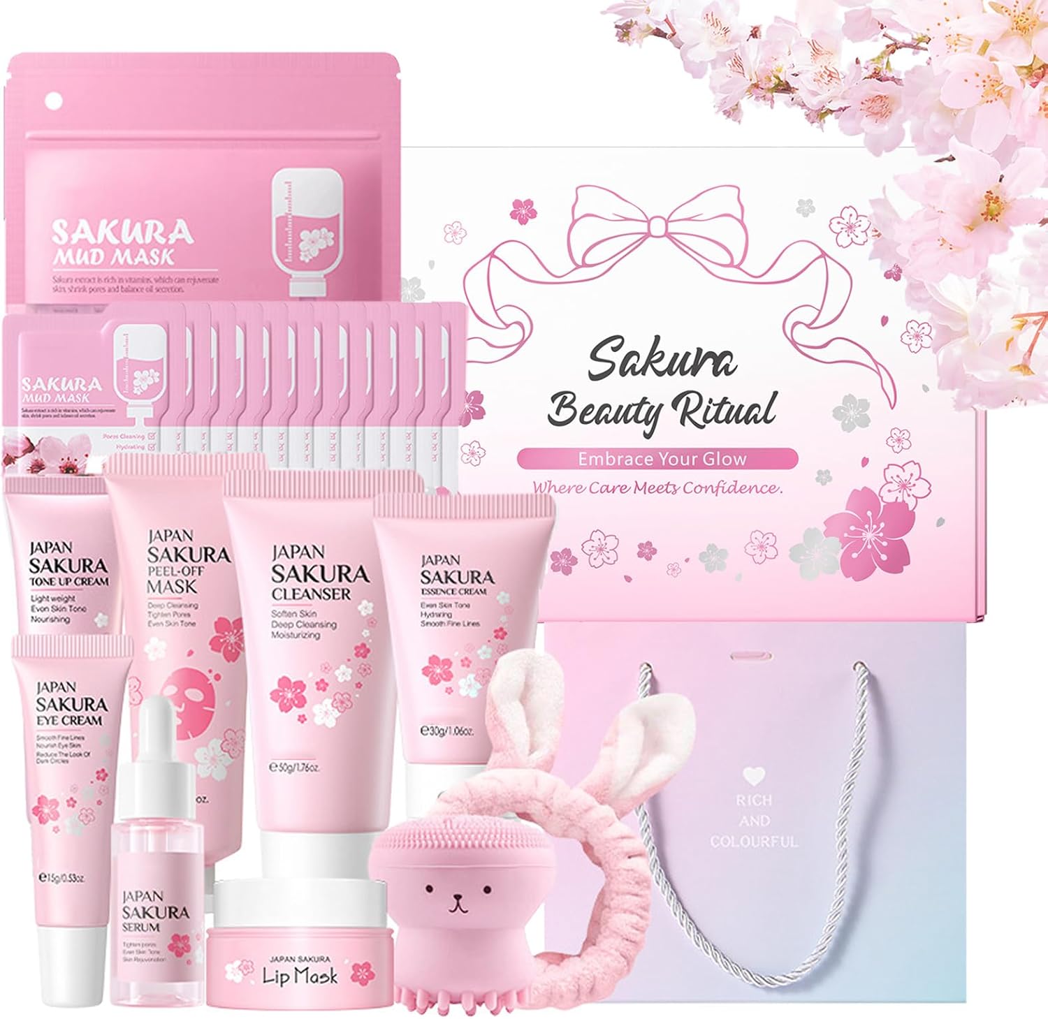 Sakura Skincare Set for Teen Girls,Skin Care Sets & Kits,Face Care Sets For Women,33PCS Teenage Girls Gifts,Hydrating Pamper Gift Set,Daily Facial Skincare Routine (Sakura-33PCS)