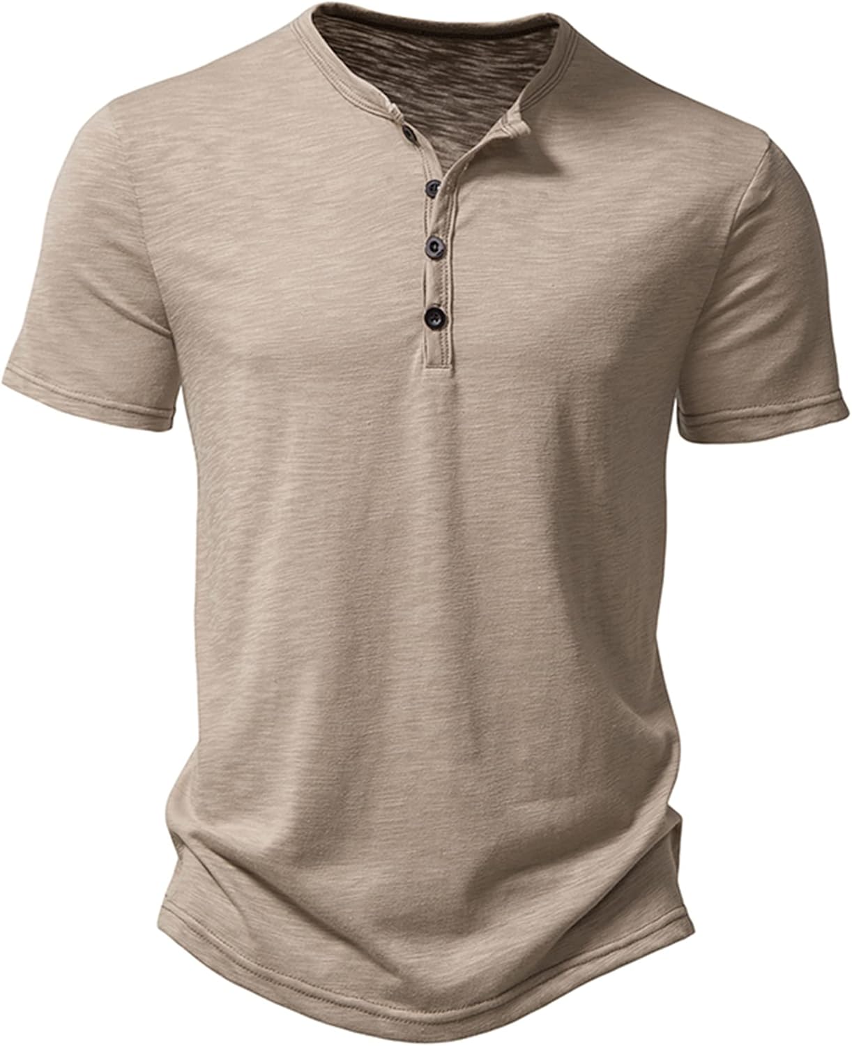 Men's Casual Grandad Collar Henley T Shirt Smart Half Buttons Tee Slim Fit Collarless Polo T-Shirts Tops