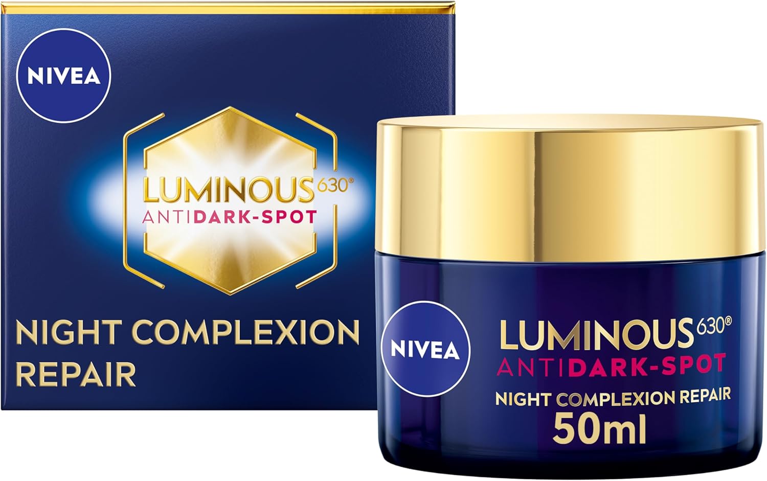 NIVEA Luminous 630 Anti Dark-Spot Night Cream (50ml), Dark-Spot Correcting Night Face Cream, Revitalises Skin Complexion with Hyaluronic Acid