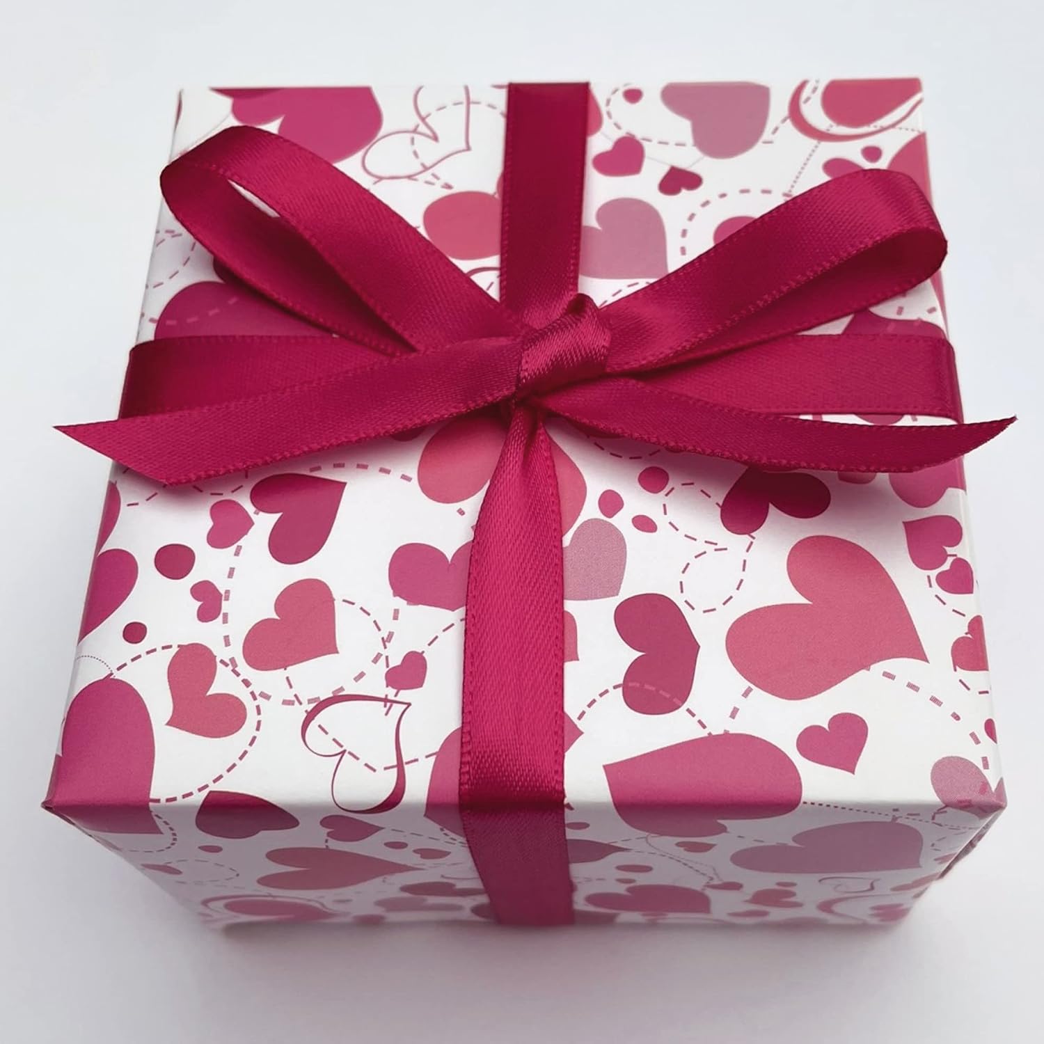 Anniversary/Wedding Wrapping Paper. Gift Wrap with Ribbon. 4 XL Sheets (50 x 70cm). Pink Hearts. Ideal for Anniversary, Wedding, Birthday, Valentines, Wife or Girlfriend. With 3 metres of Pink Ribbon.