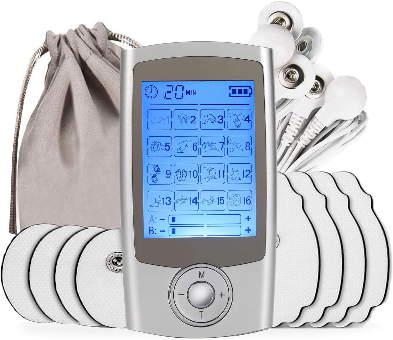 Dual Channel Tens Machine for Pain Relief,Nerve Muscle Stimulator for Pain Management with LCD Display,16 Modes, 8 Pads for Back, Neck, Shoulder, Knee, Arthritis Sciatica Cramps Pain