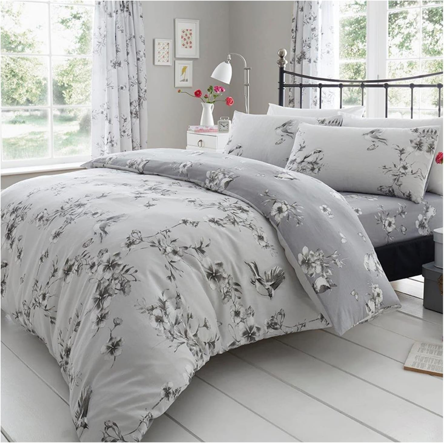 GC GAVENO CAVAILIA Duvet Cover With Pillow Cases - Polycotton Quilt Cover - Bedding Set King Size- Grey