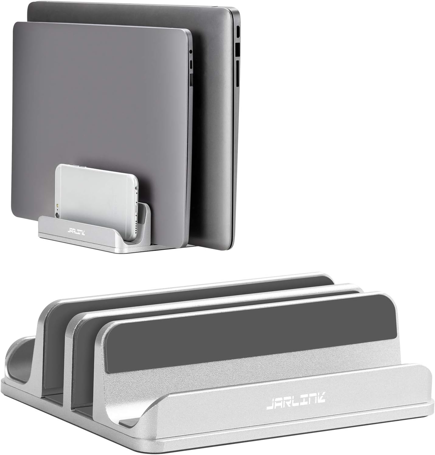 JARLINK Dual Slot Laptop Stand - Adjustable, Scratch-Resistant, Silver, Modern, Compatible with Laptops, Tablets, Smartphones