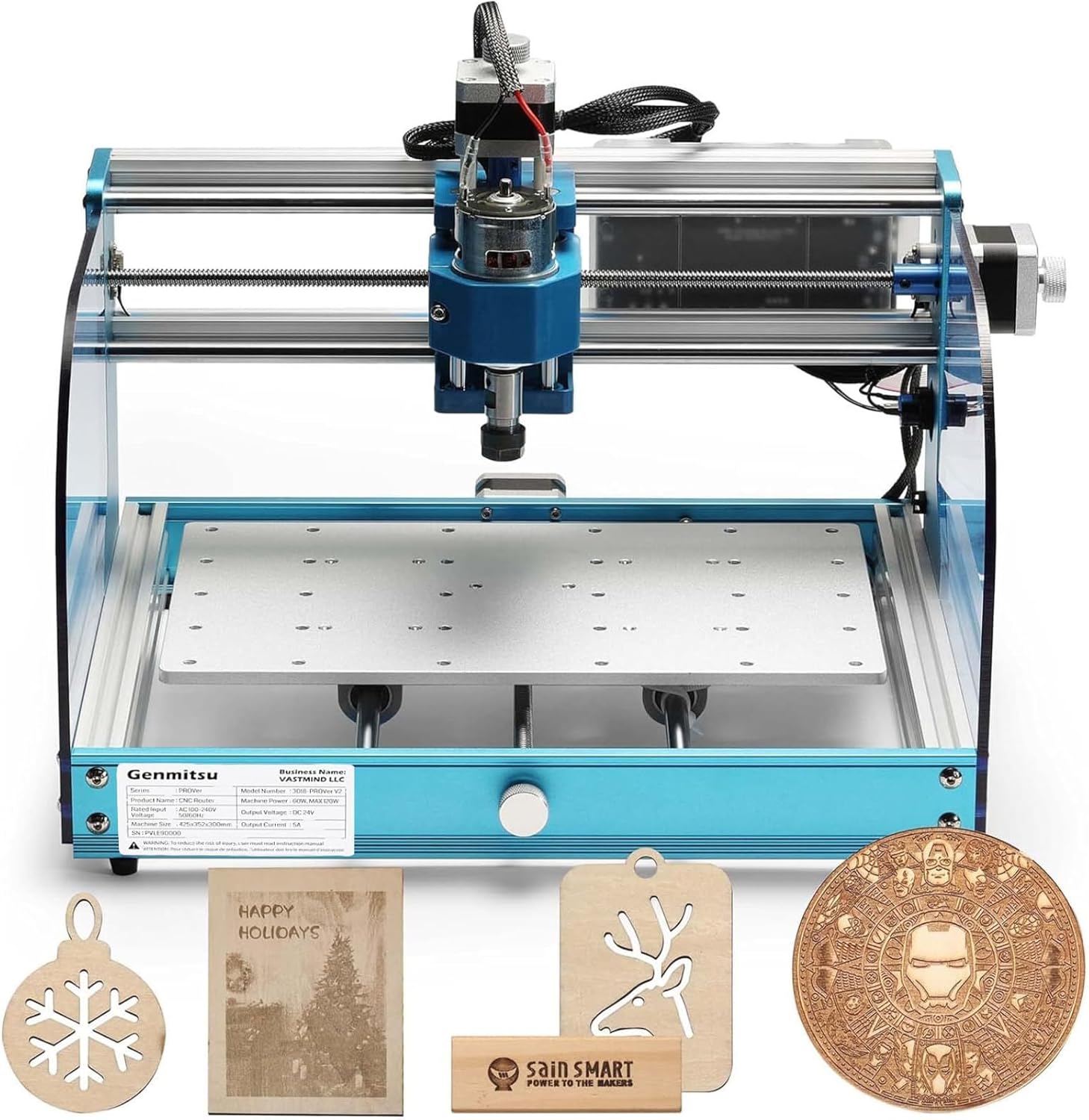Genmitsu 3018-PROVer V2 CNC Milling Machine, Desktop CNC for Beginner with Limit Switches & Emergency-Stop, Upgraded Z Axis Aluminum Spoilboard, Working Area 284 x 180 x 40mm