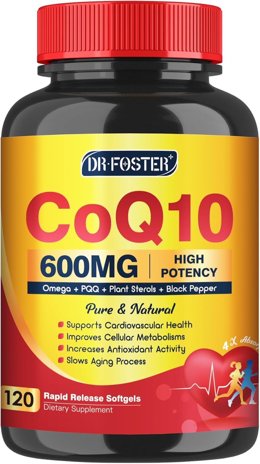 CoQ10 600 mg Softgels CoQ10 Supplement - CQ10 Coenzyme-Q10 with Omega 3 & PQQ & Vitamin E Support Heart & Antioxidant, CoQ10 400mg Softgels, 60 Servings