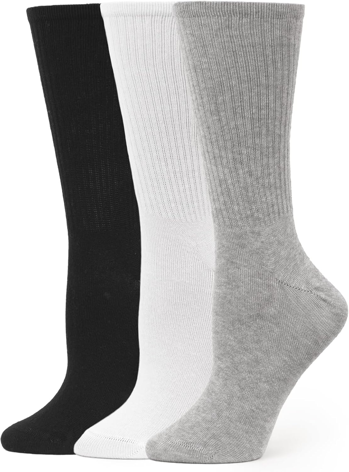 HUE Women's Casual Ribbed Must-Have Crew Lightweight Athletic Socks 3 Pair Pack