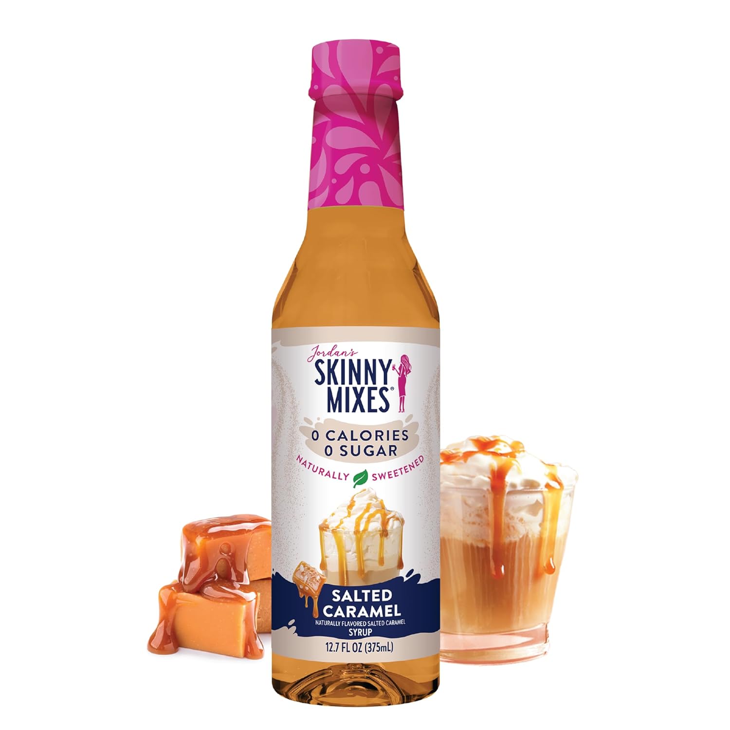 Jordan's Skinny Syrups Salted Caramel Naturally Sweetened, 0 calorie, 0 Sugar, No Artificial Flavors 12.7 Fl Oz