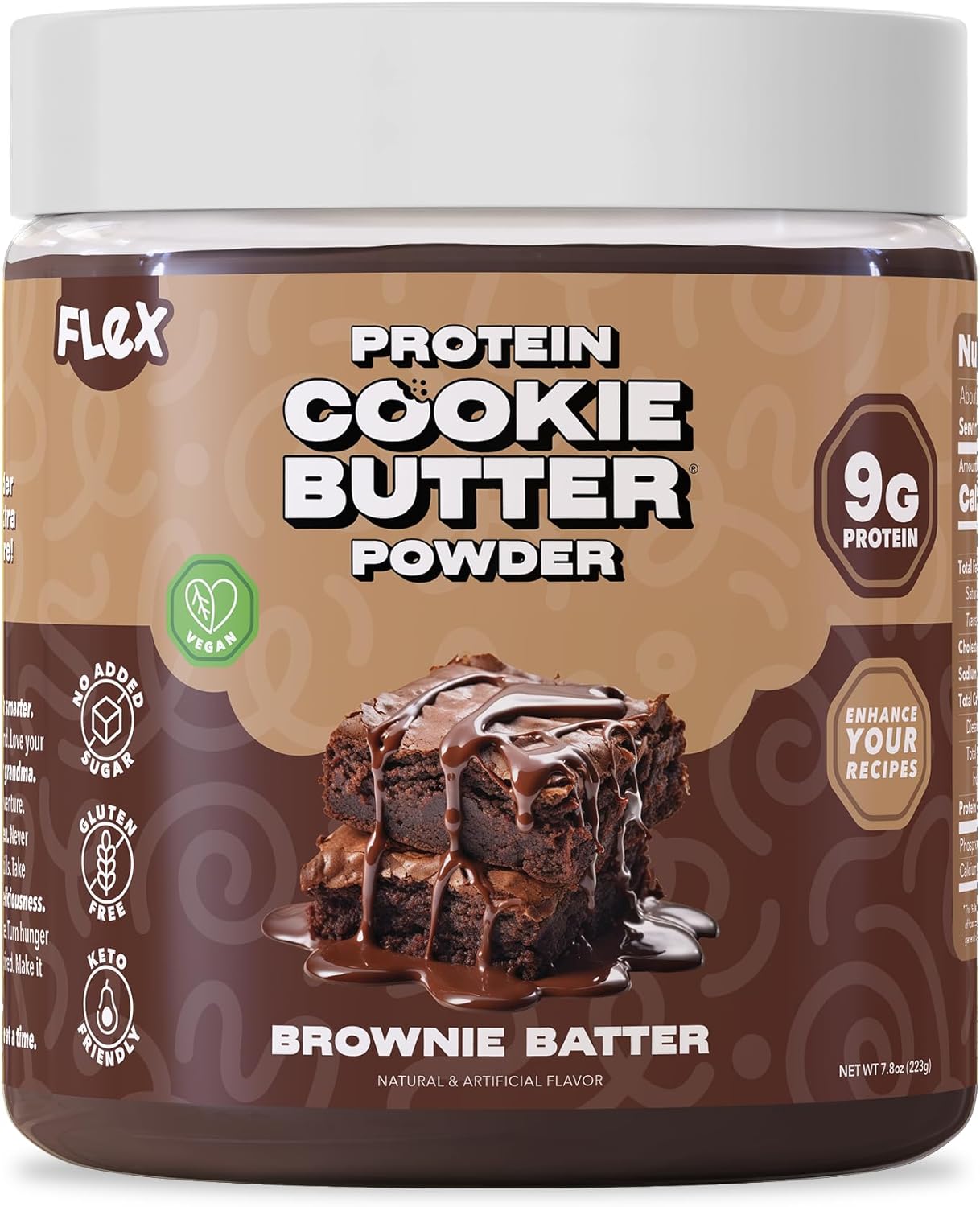 Flexible Dieting Lifestyle Vegan Protein Cookie Butter Powder - Brownie Batter | Dairy-Free, Keto-Friendly, Low Carb, Sugar-Free, Gluten-Free | Easy to Mix, Bake and Spread | 8.1oz