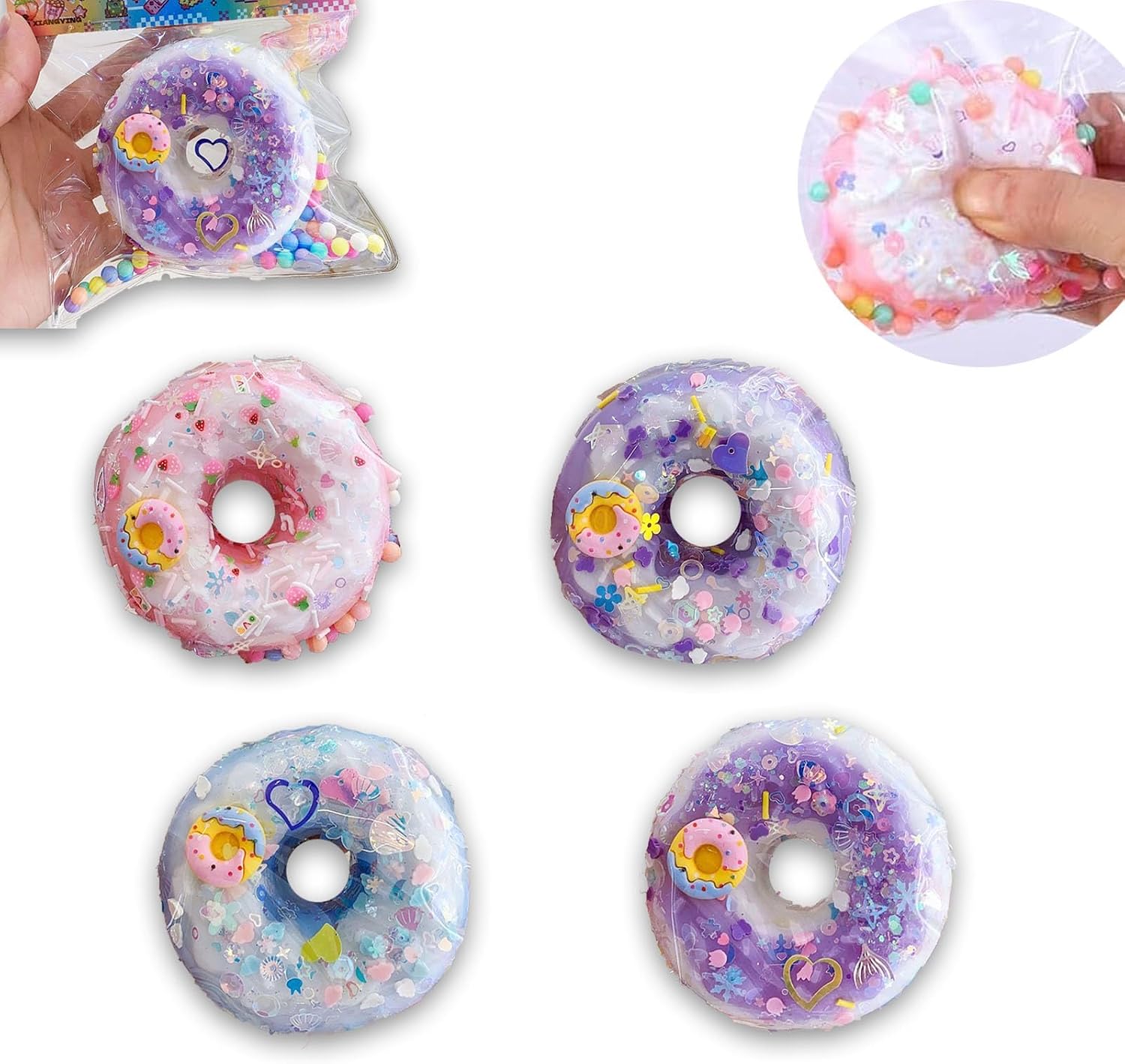 Doughnut Squeeze Toys, 4 Pcs Desserts Fidget Toy, Biscuit Stress Relief Toy, Taba Squishy Cheap, Birthday Gifts, Anxiety Relief Sensory Toys, Party Decoration Colorful Fidget Squeeze Toy ( 5.5 cm )