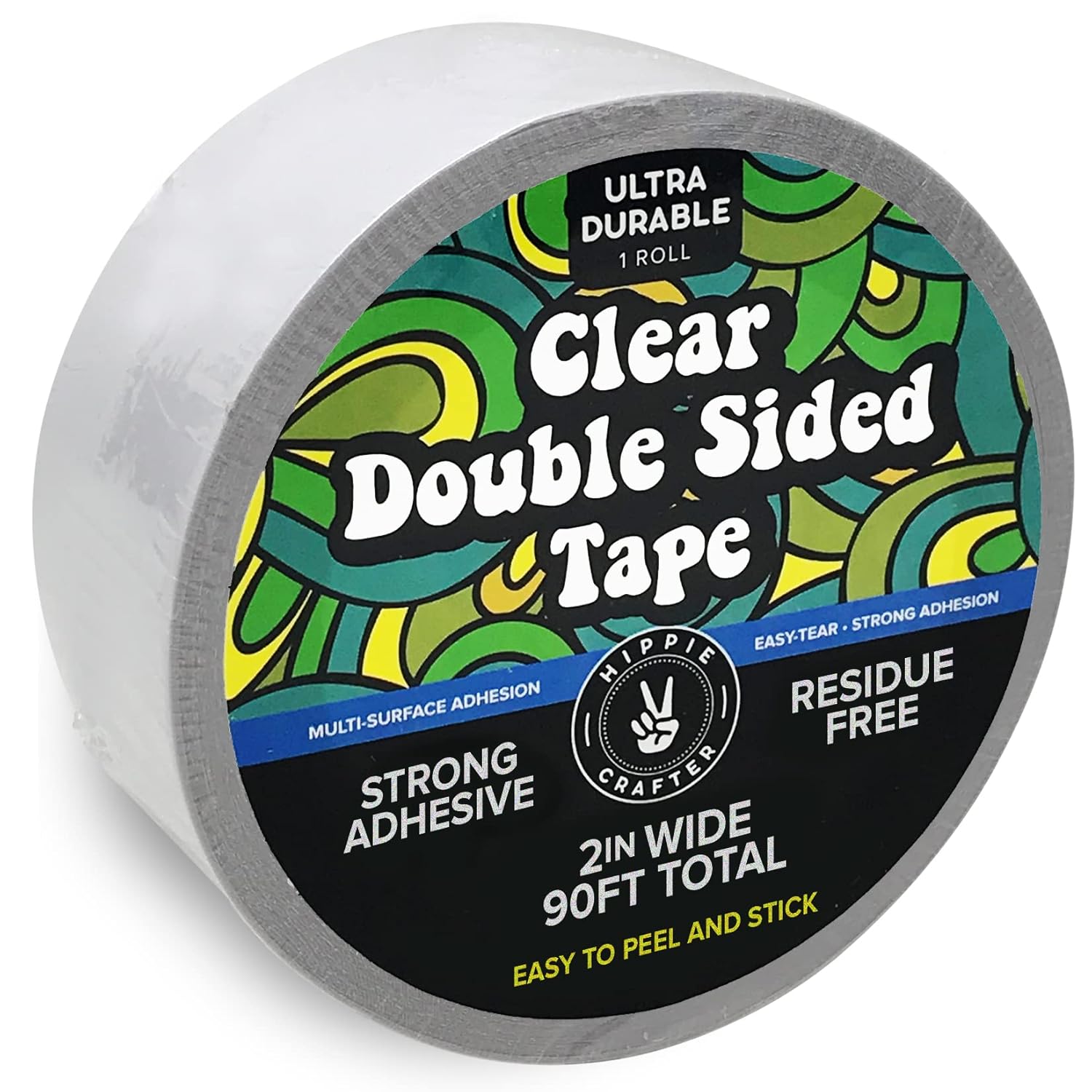 Clear Double-Sided Tape for Crafts, 2 Inch Wide Heavy-Duty Adhesive, Strong Sticky Thin Mounting Tape for Posters, Carpets, and Wall-Safe Use, 90ft x 2"