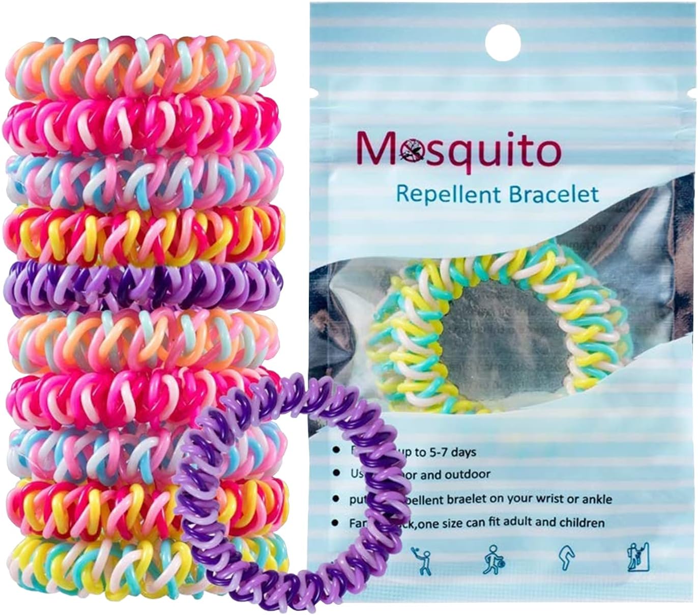 Mosquito Repellent Bracelets 12 Pack, Individually Wrapped Mosquito Repellent Bands, DEET Free Bug Insect Mosquito Wristbands Safe for Adults and Kids
