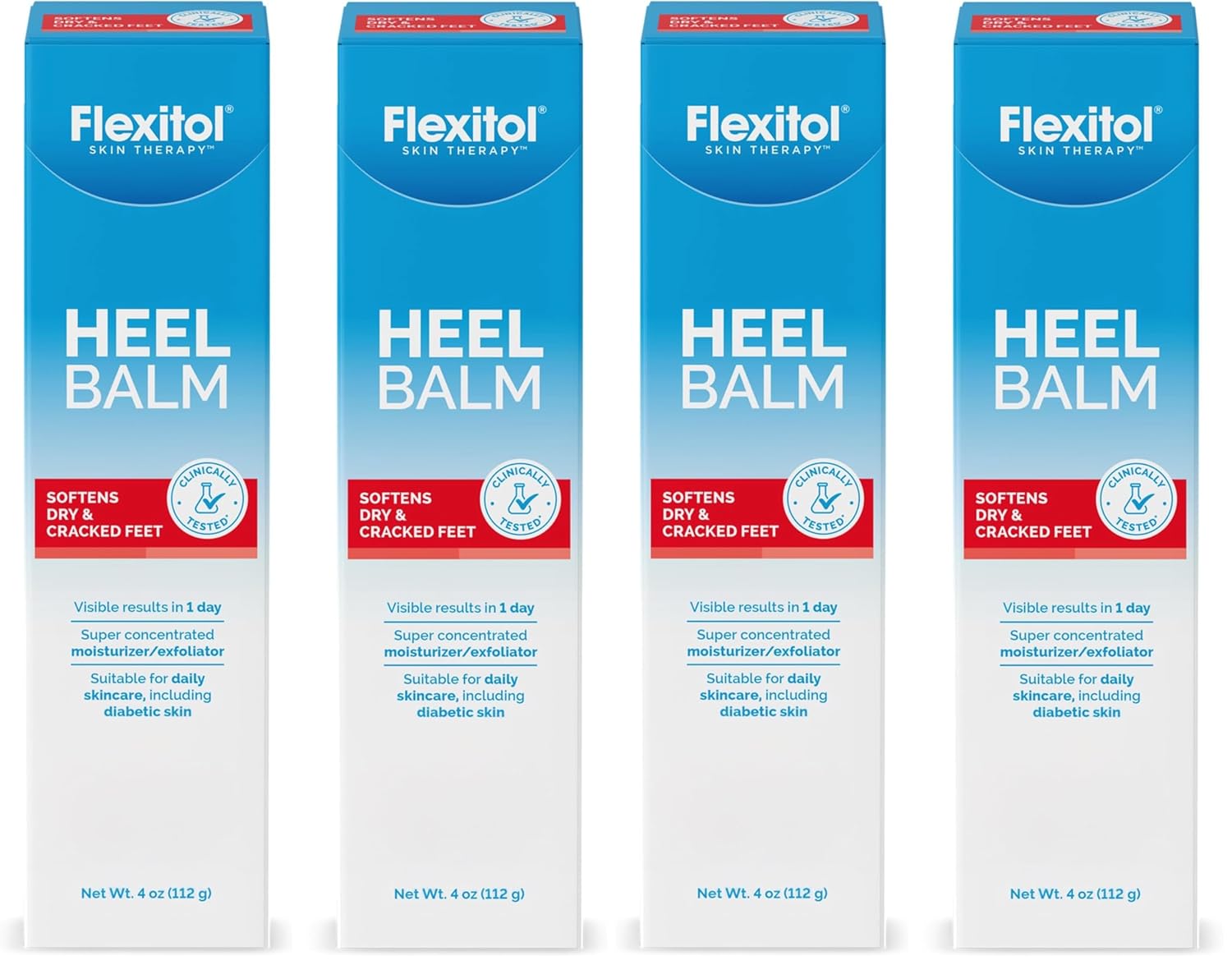 Flexitol Heel Balm Four Pack, Cracked Heel Cream & Foot Balm, Intensive Hydration for Dry, Rough Feet & Heels, Urea-Based Moisturizing Cream, 4 oz Tube