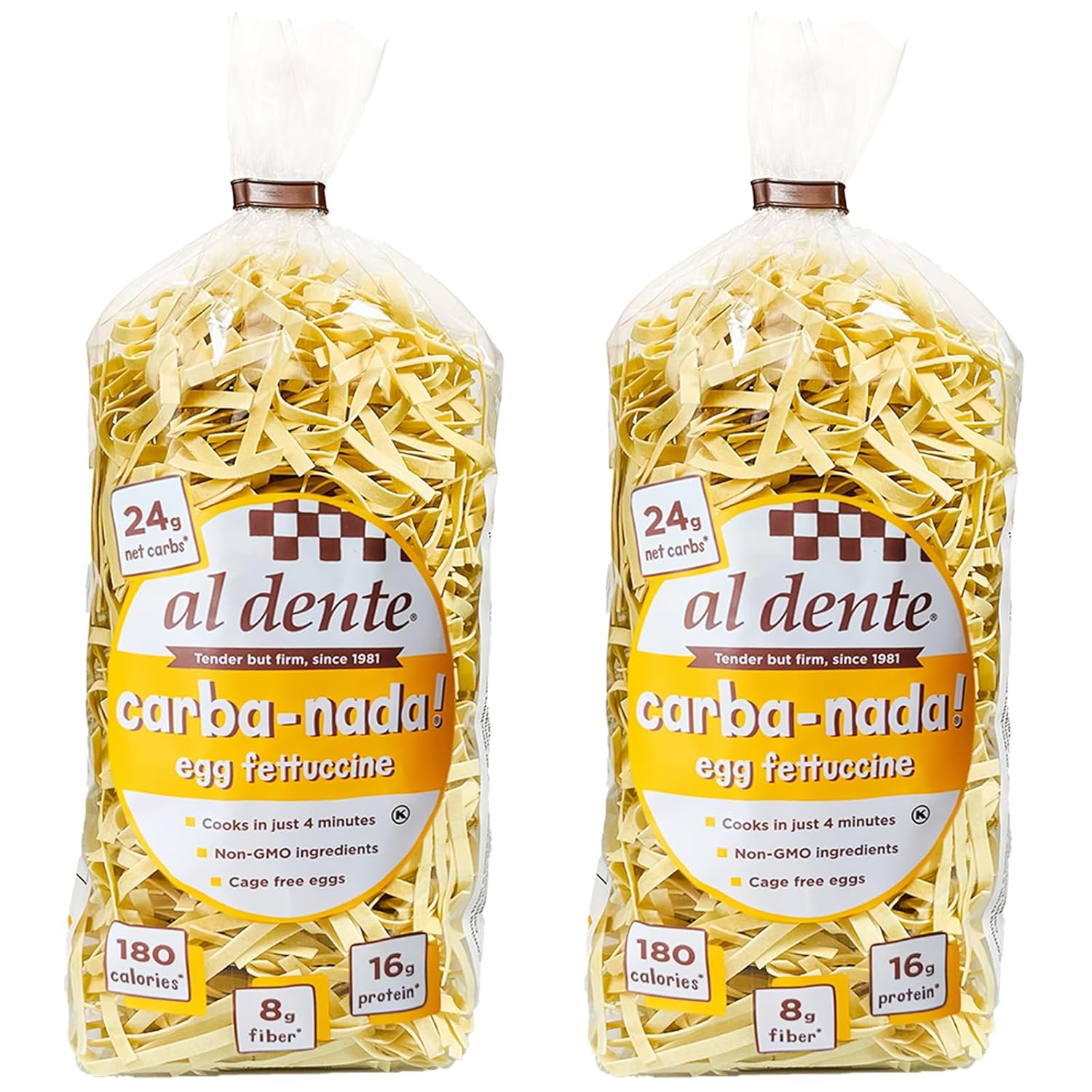 AL DENTE Carba-Nada Egg Fettuccine, Lower Carb, 16g High Protein, Cage Free Eggs, Non-GMO, Artisanal, Homemade Taste & Texture, 10oz Bags (Pack of 2)