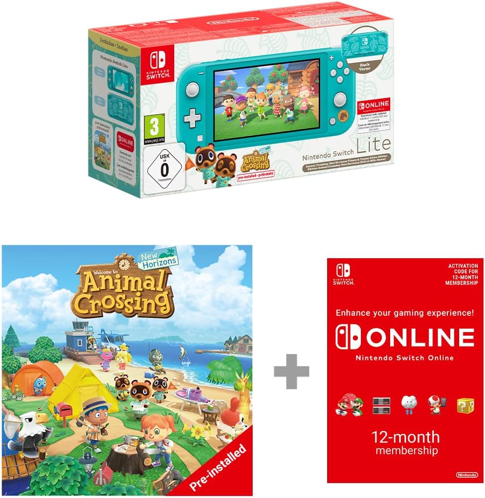 Nintendo Switch Turquoise: Timmy & Tommy's Edition+ Animal Crossing: New Horizons pre-installed Switch Online 12 Month Subscription Redemption Code