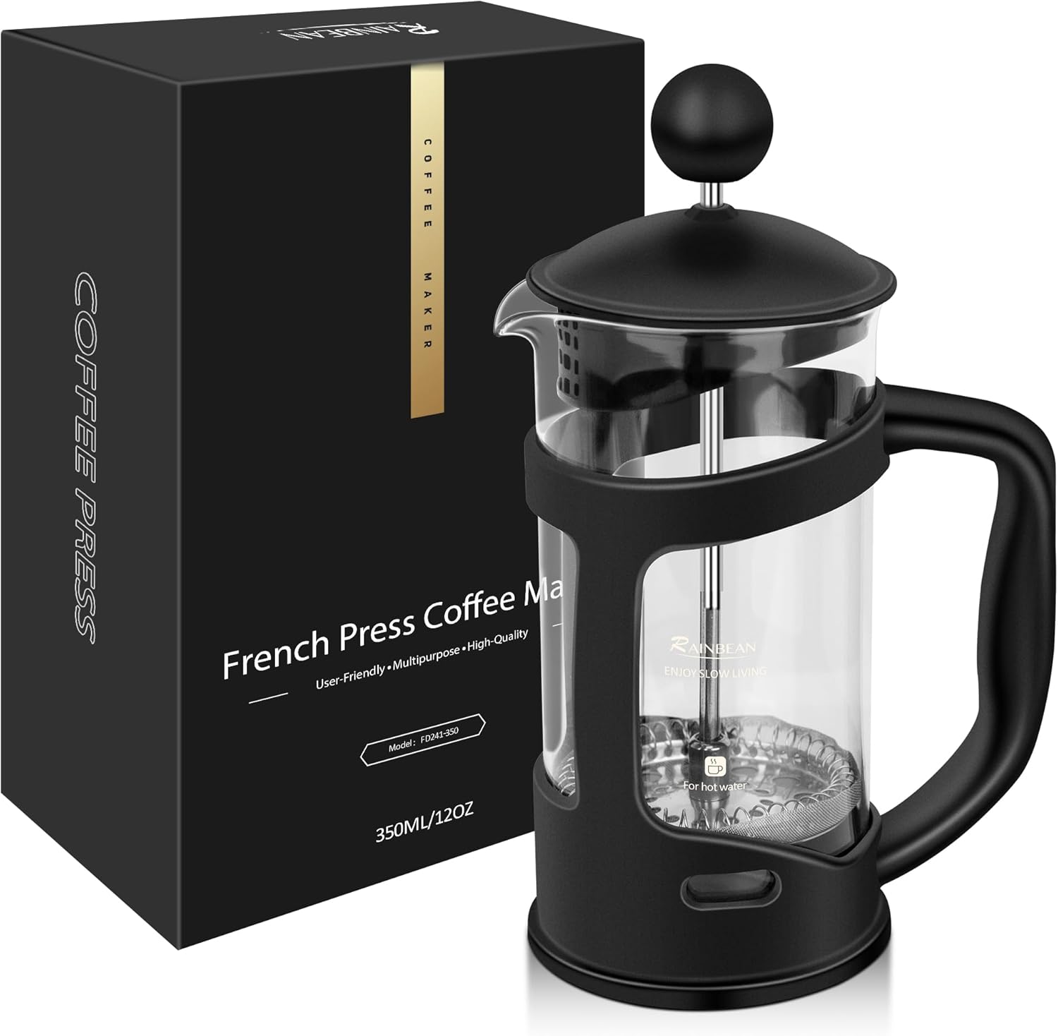 Cafetiere 2 Cups French Press, Small Coffee Press for Ground Coffee, Maximum Flavor Coffee Brewer with Stainless Steel Filter, Perfect for Coffee Lover Gifts, 12 oz/350 ML