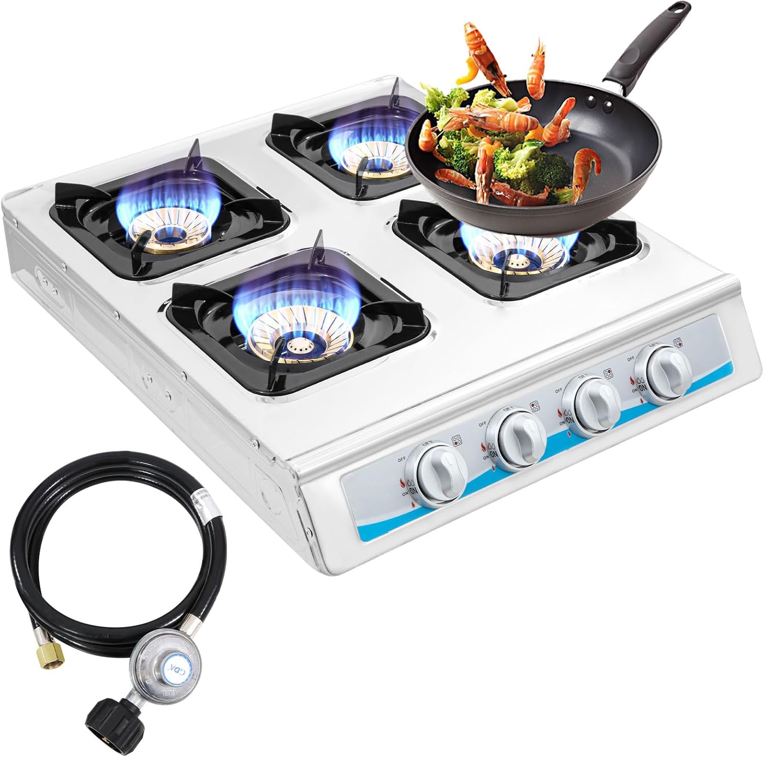 Propane Gas Stove,4 Burner Gas StovePortable Gas Stove Auto Ignition Camping Stainless Steel Stove 4 Burner LPG for RV, Apartment,Outdoor