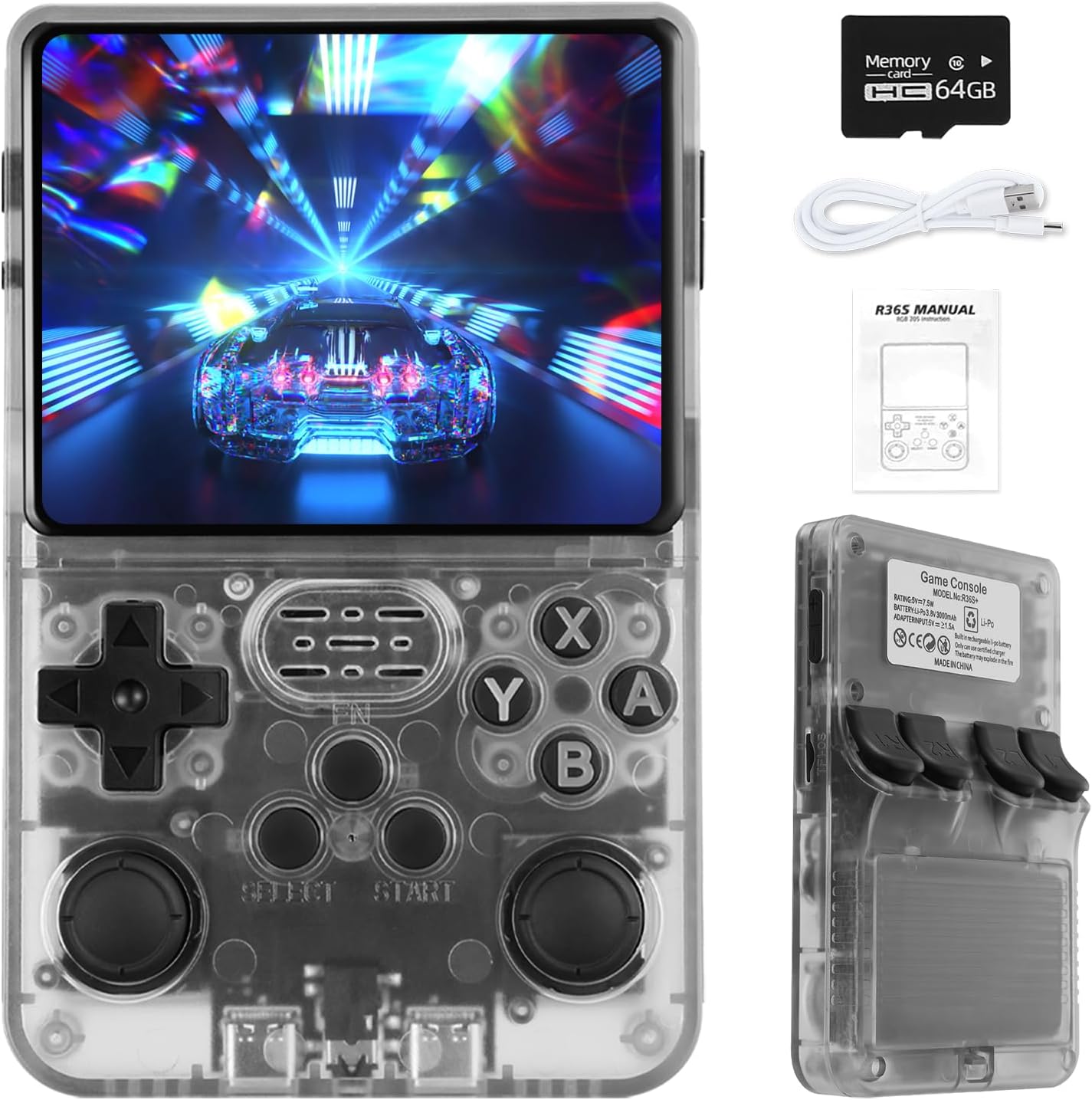 R36s Handheld Retro Game Console with Open Source Linux System - 3.5 Inch IPS Screen, 64G TF Card 15000+ Retro Classic Games, Retro Games Console Handheld Emulator Console-Black