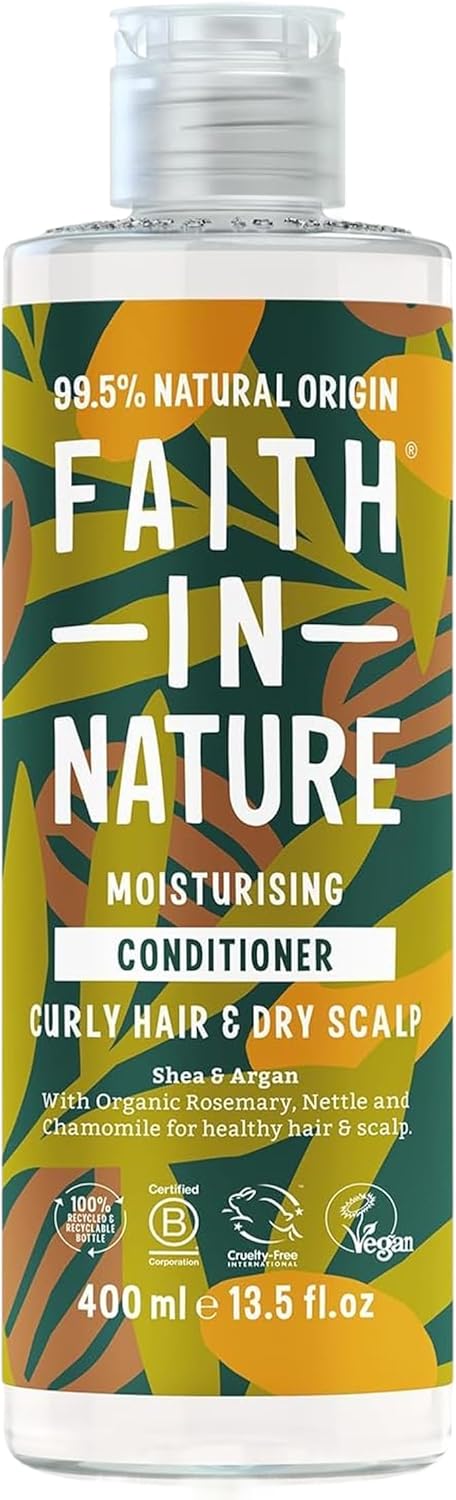 Faith In Nature Natural Shea & Argan Conditioner, Moisturising for Curly Hair & Dry Scalp, Vegan & Cruelty Free, No SLS, Silicones or Parabens, 400ml