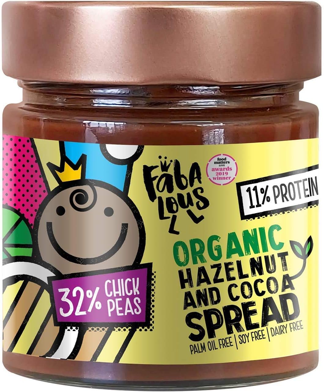 Fabalous Organic Chocolate Spread (Hazelnut & Cocoa Spread) Vegan, Dairy Free, No Palm Oil, Less Sugar, More Protein 200g