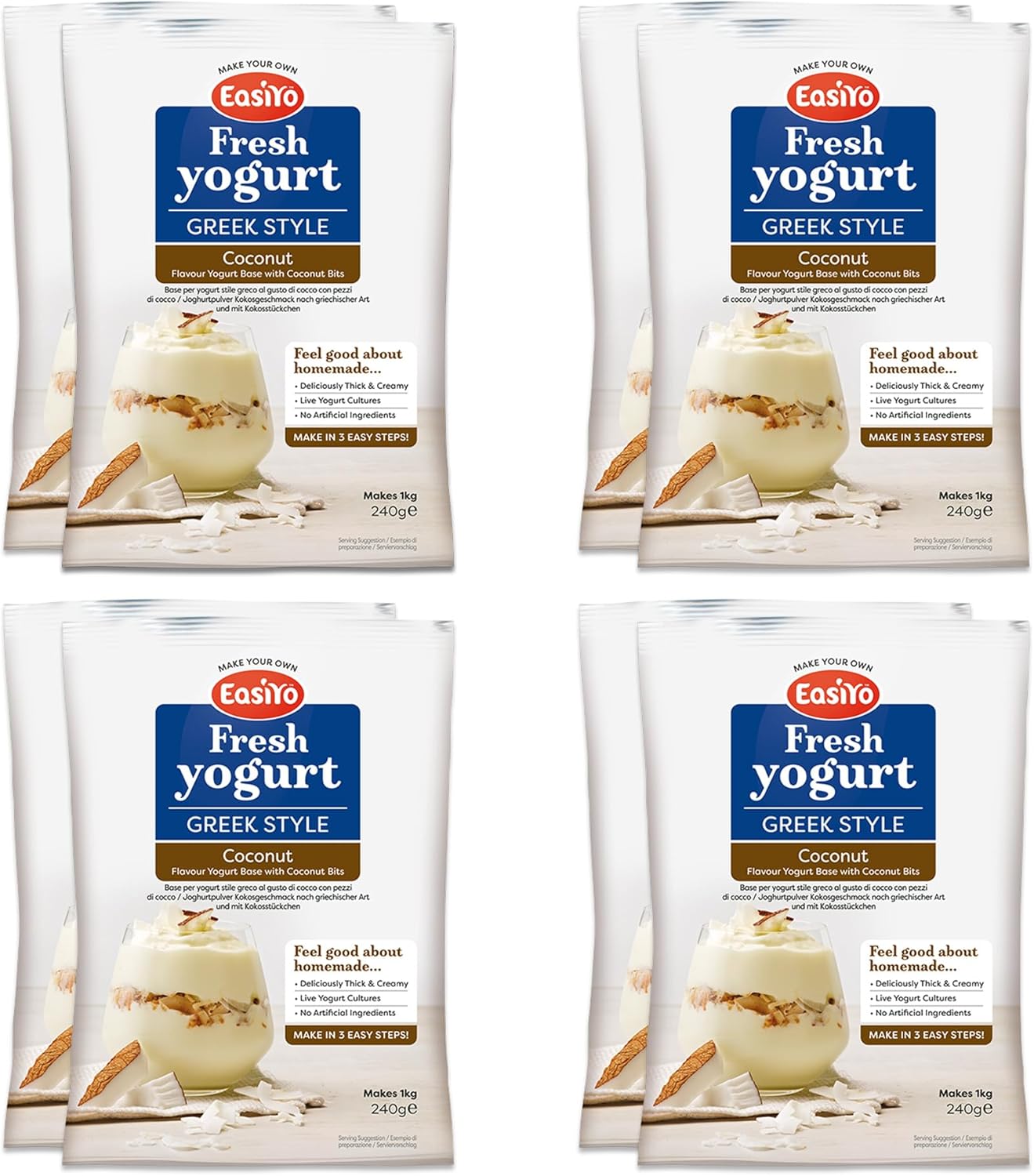 EasiYo Yogurt Greek Style Coconut With Coconut Bits 8 Pack Yoghurt