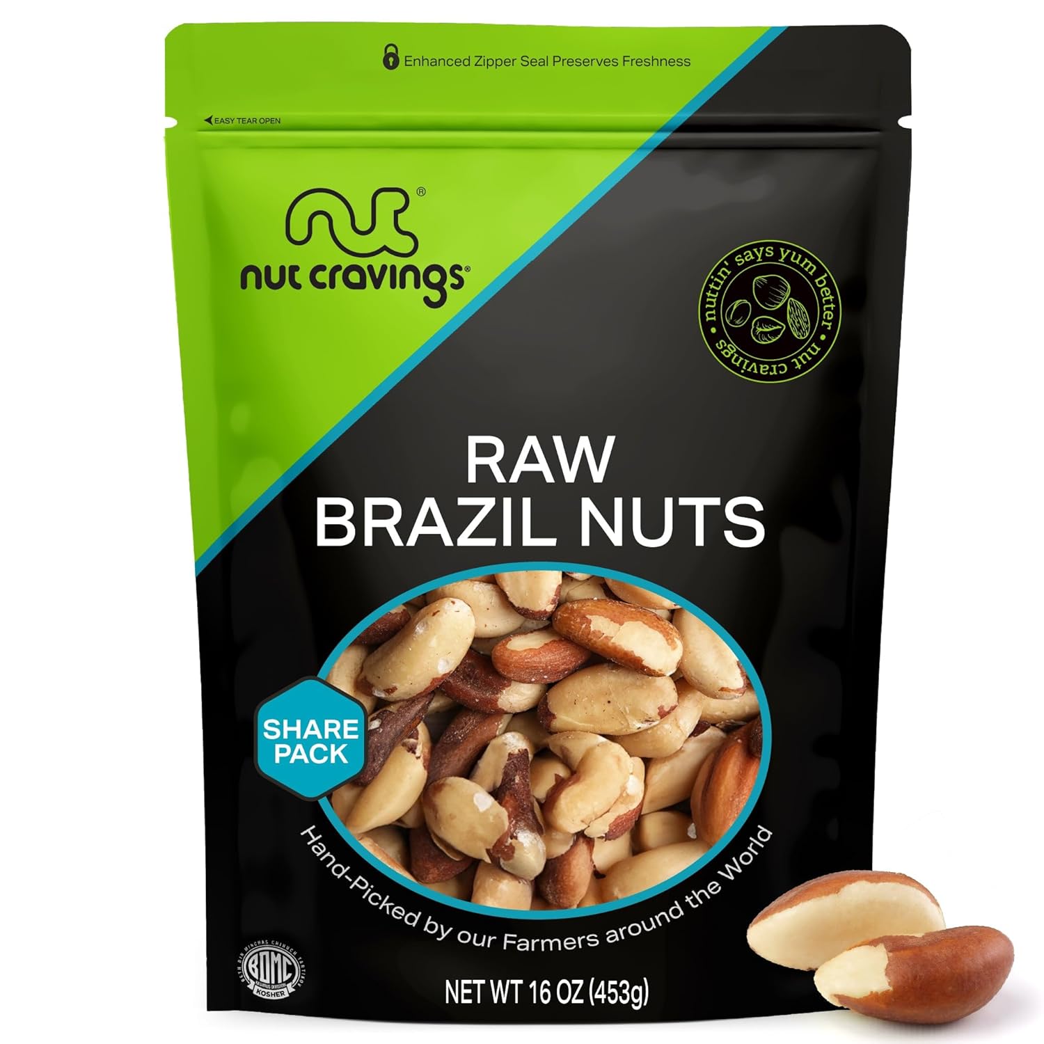 NUT CRAVINGS - Raw Brazil Nuts, Unsalted, No Shell, Whole, (16oz - 1 LB) Bulk Nuts Packed Fresh in Resealable Bag - Kosher Healthy Snack, Natural Keto Vegan