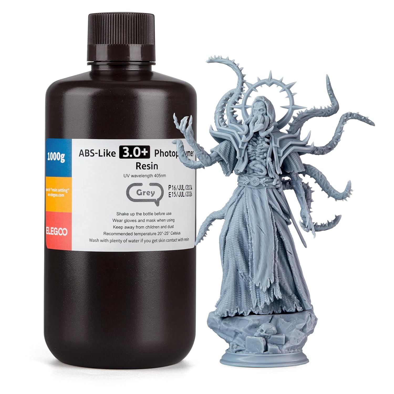 ELEGOO ABS-Like Resin 3.0 Plus, Upgraded 3D Printer Photopolymer Resin, Higher Heat-Resistance Fast Curing High Precision Non-Brittle Grey 1000g