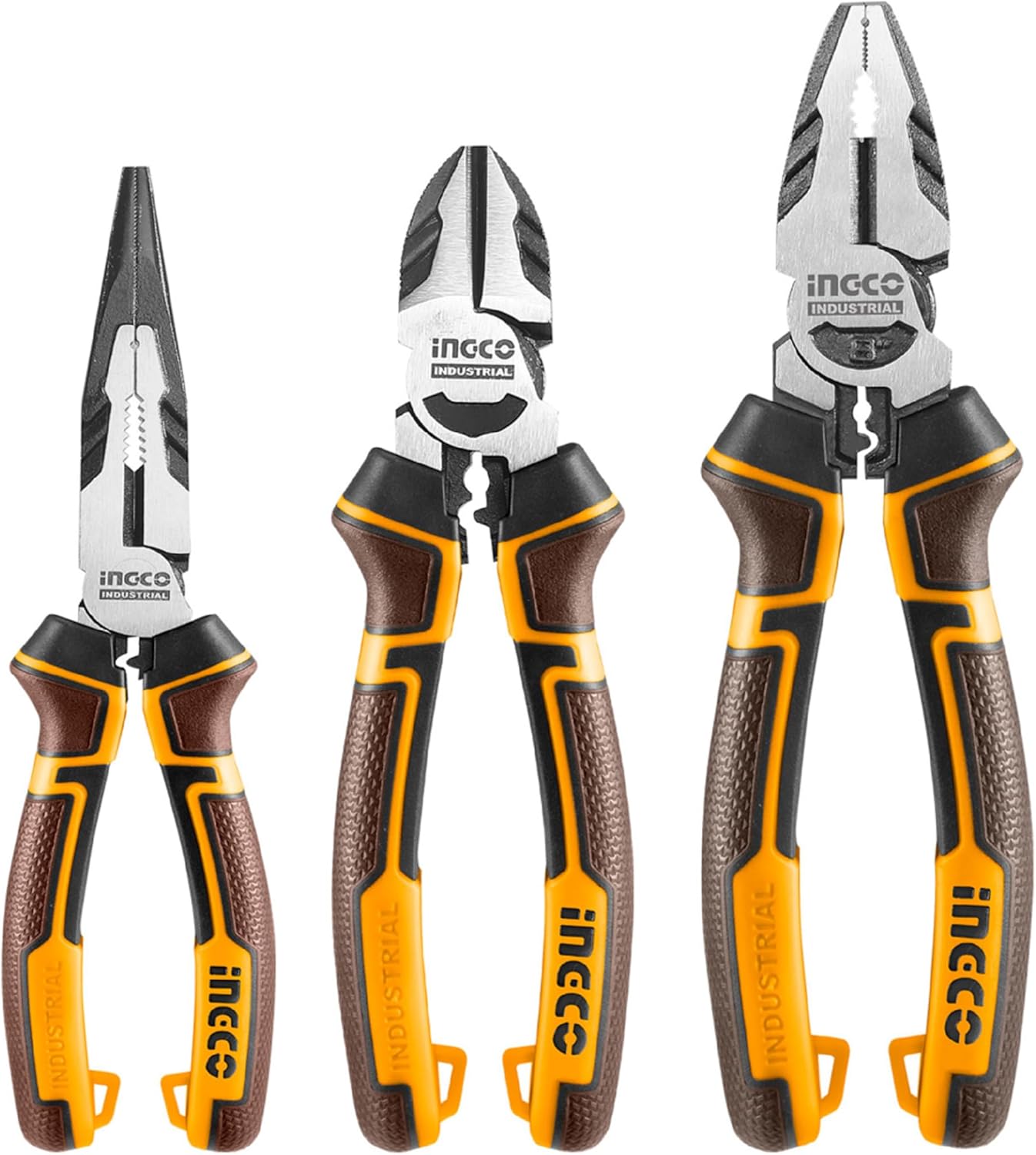 INGCO 3 pcs High Leverage Pliers Set 8" Combination Pliers 7" Diagonal Cutting Plier 6" Long Nose Plier HKHLPS2831