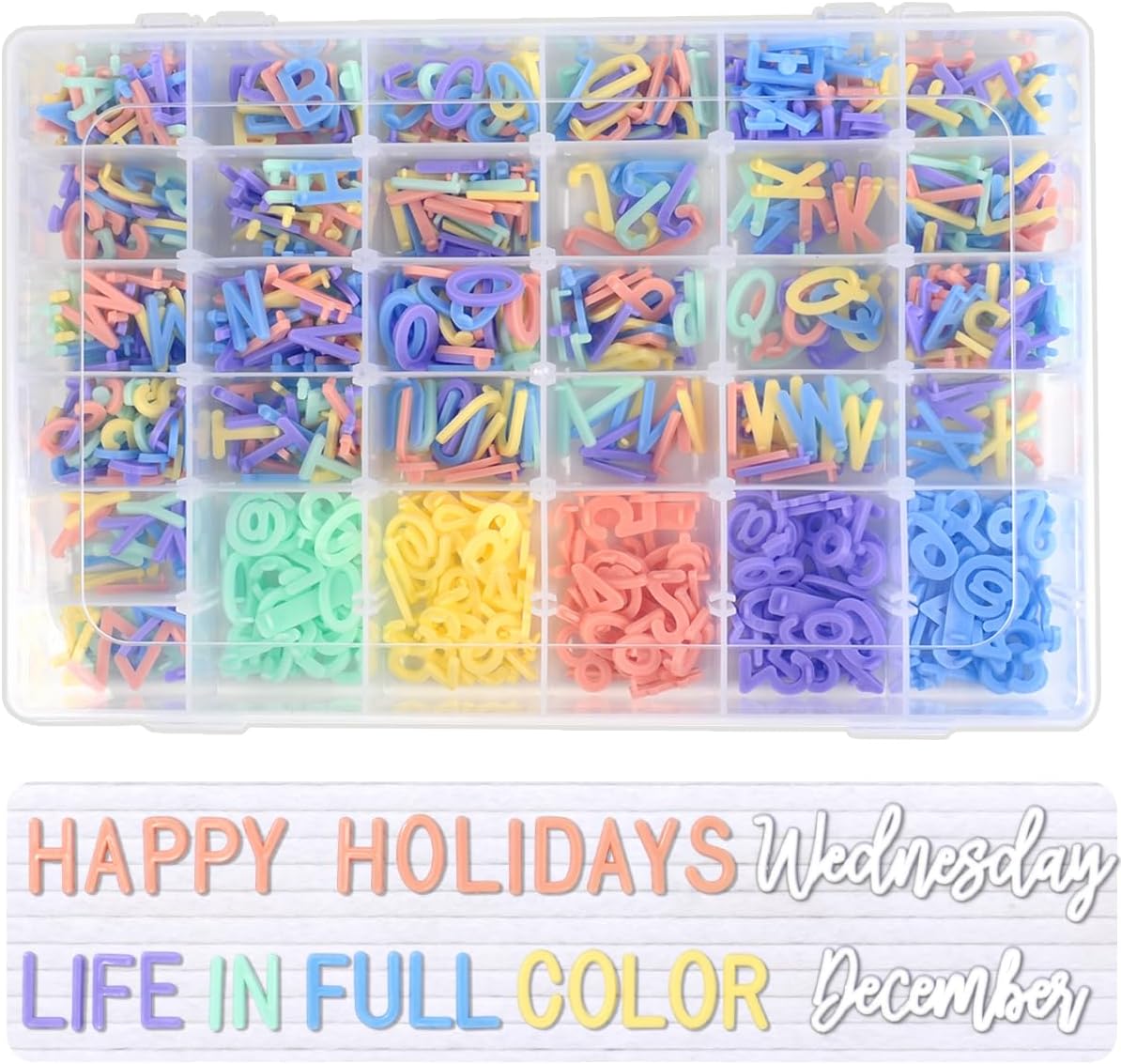 Letter Board Letters Only, 3/4 Inch Colored Plastic Letters for Felt Letter Board Sign (760 Characters in 5 Colors) in Organizer, Multicolor Pre-Cut Letterboard Letters for Changeable Message Board