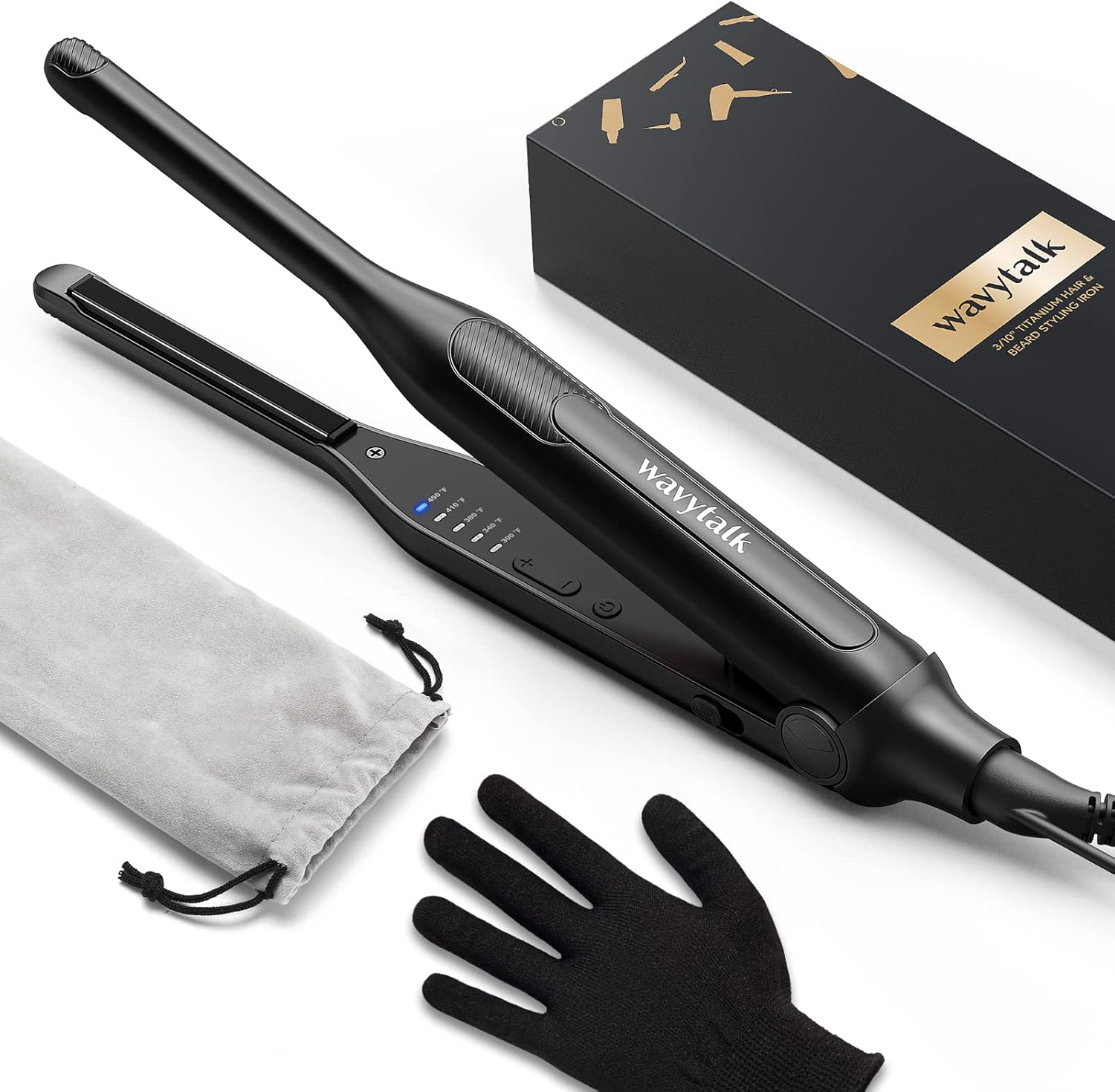 Wavytalk Pencil Flat Iron, 3/10" Small Iron for Short Hair, Pixie Cut and Bangs, Tiny Beard Straightener with Dual Voltage & Adjustable Temp, Mini Hair Edges Heating Up in 15s
