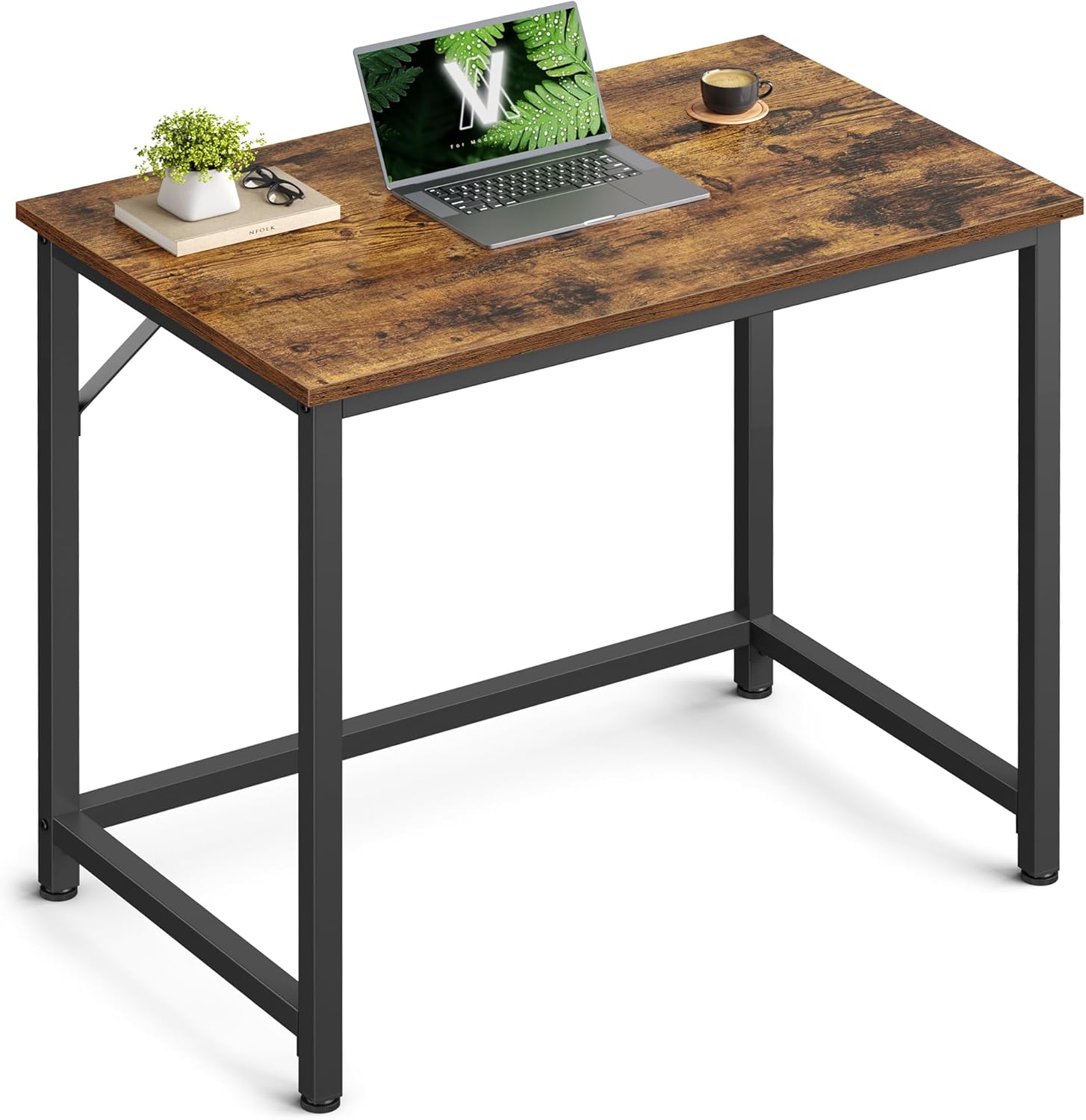 VASAGLE Office Desk Table Workstation 80 x 50 x 75 cm for Office Living Room Bedroom Simple Assembly Metal Industrial Style Rustic Brown Black LWD038B01