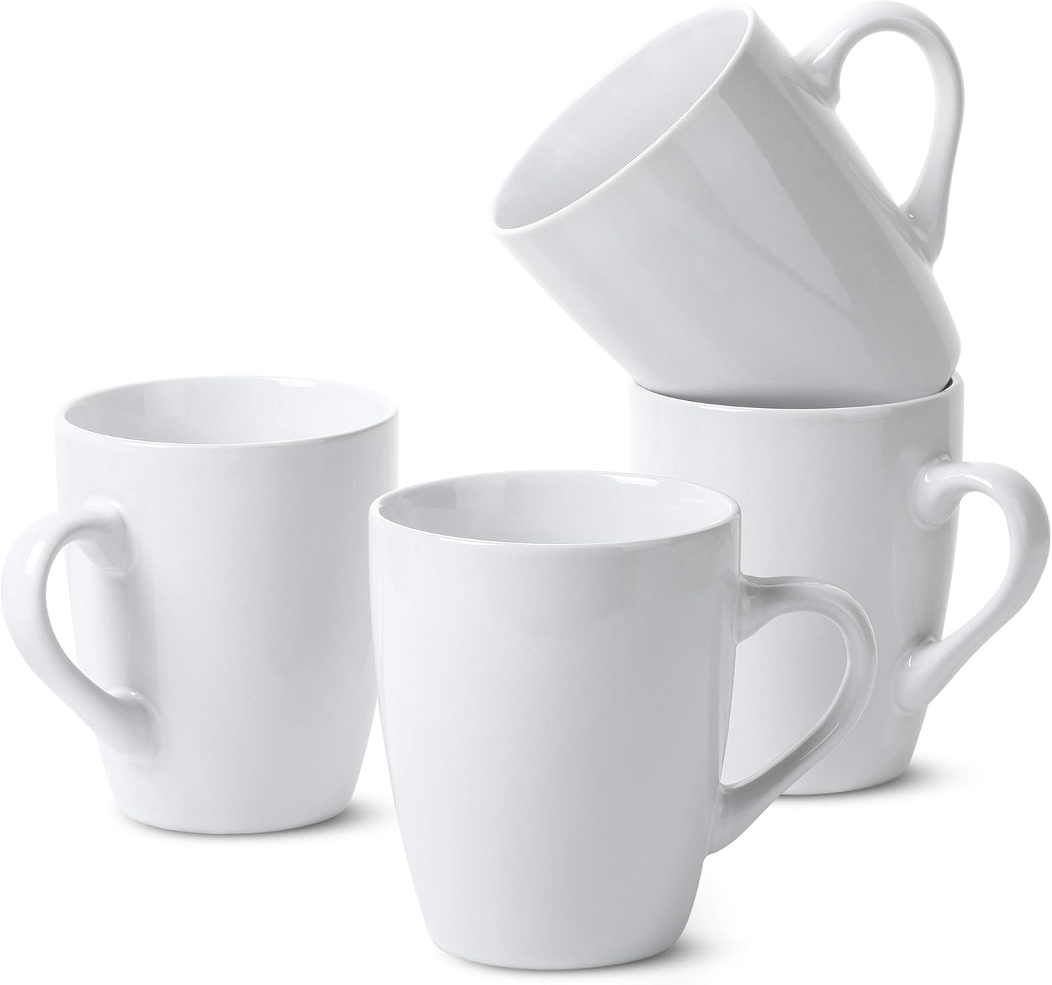 White Coffee Mug Set, 4x12 oz, Fine Bone China Porcelain by Brew To A Tea