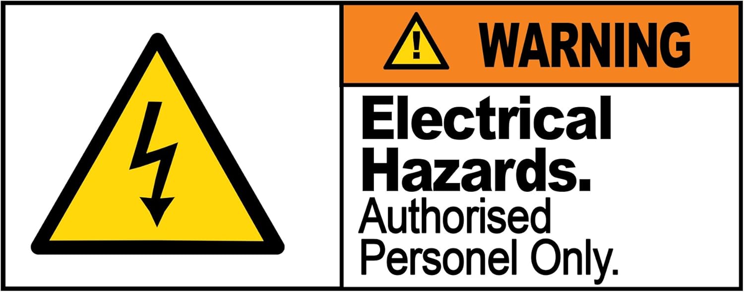 2 x WARNING - ELECTRICAL HAZARD - Warning Sign Removable Self Adhesive Waterproof Durable Vinyl Label Sticker 225mm x 106mm