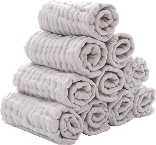 MUKIN Baby Washcloths - Natural Cotton Baby Wipes - Soft Newborn Baby Face Towel for Sensitive Skin- Baby Registry as Shower, 10 Pack 12x12 inches