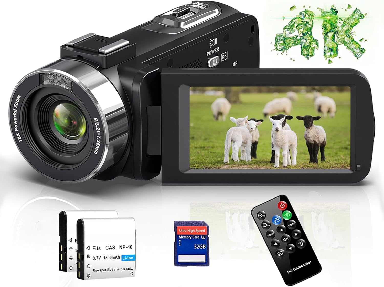 Video Camera Camcorder 4K 48MP 30FPS with IR Night Vision,18X Digital Zoom Camera Recorder 3.0" LCD Touch Screen Vlogging Camera for YouTube with Controller, 32GB SD Card, 2 Batteries