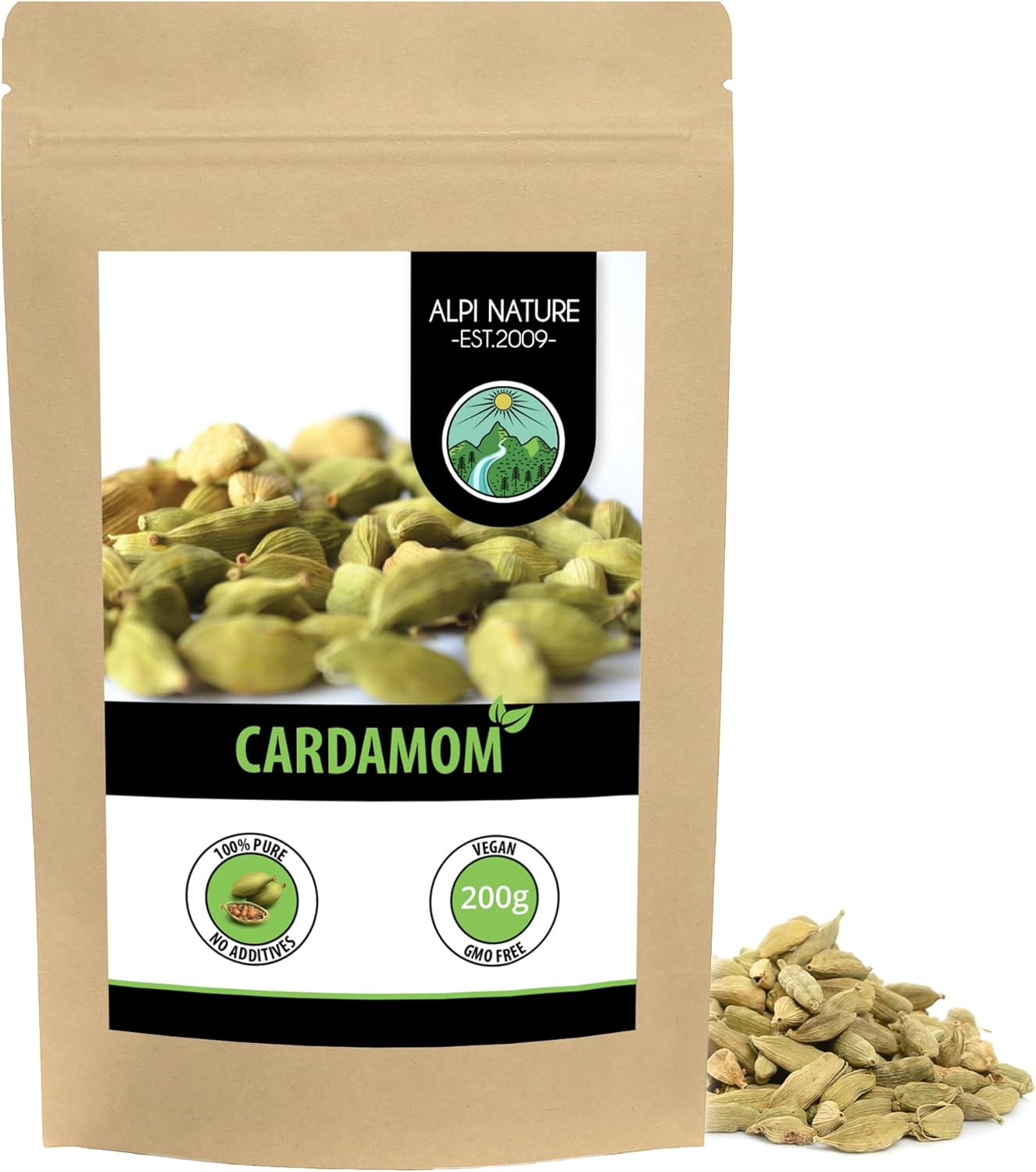 Cardamom Pods 200g 7.1 oz by Alpi Nature, Whole Green Cardamom Pods with Seeds for Cooking