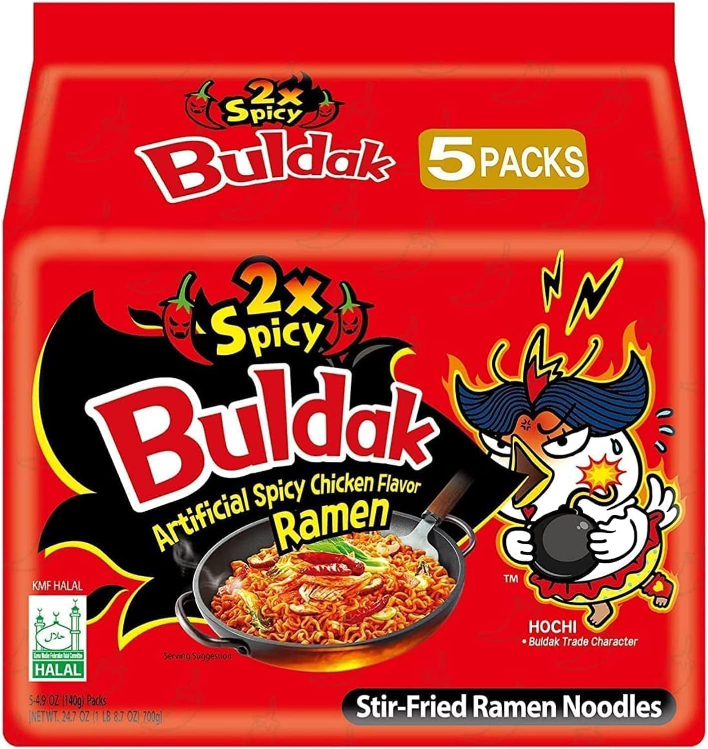 Saamyaang Double Spicy(2x) Hot Chicken Ramen Noodles 140g x 5 | Authentic Korean Spice Challenge | Ultra-Spicy Hot Chicken Flavor | Intense Flavors in Every Bite | Satisfying Late-Night Craving