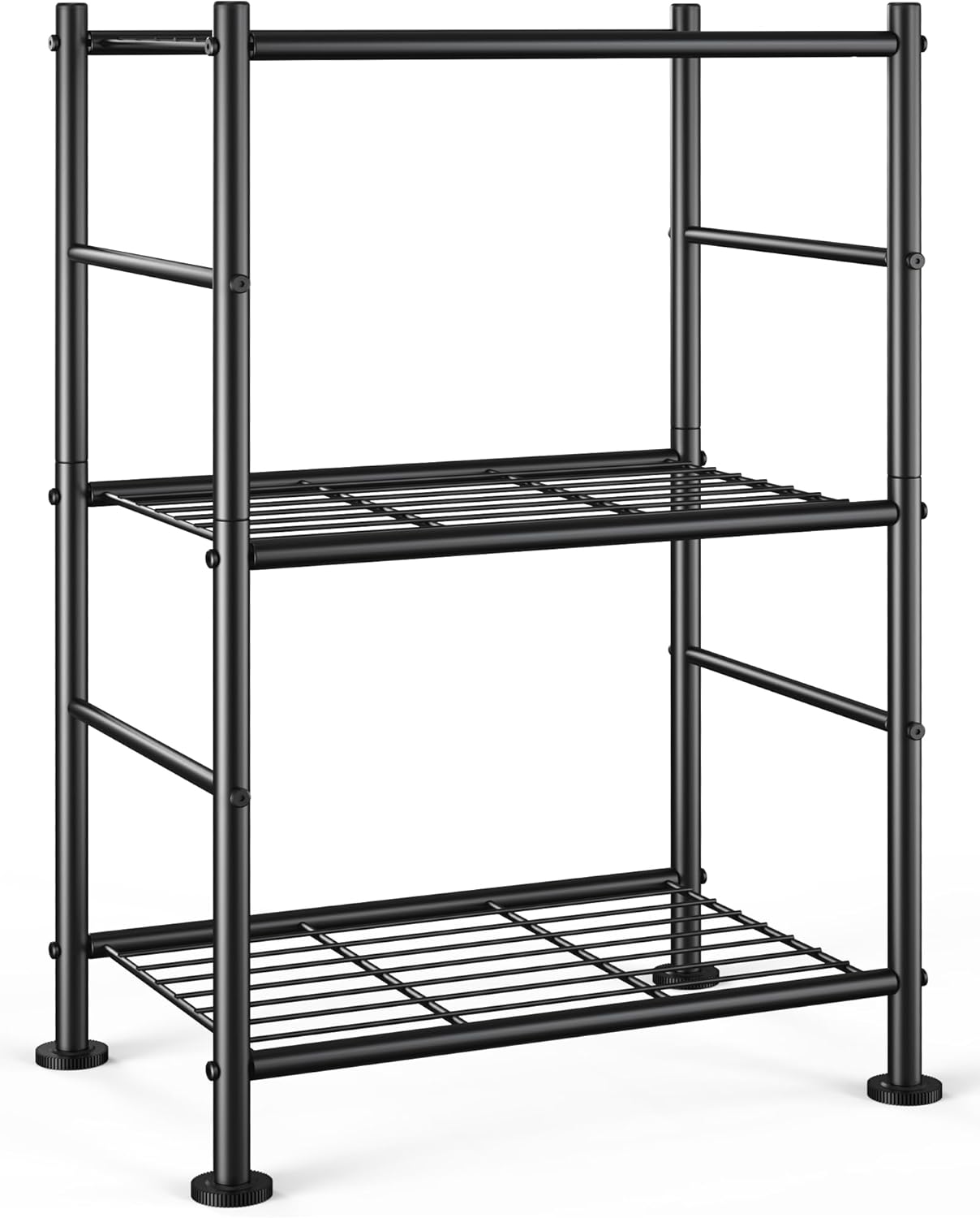 Storage Shelves - 3 Tier Shelf Organizer, Sturdy Metal Shelving with Adjustable Leveling Feet, Space-Saving Shelves Organizer for Pantry, Laundry, Kitchen (18" x 12" x 30", Black)