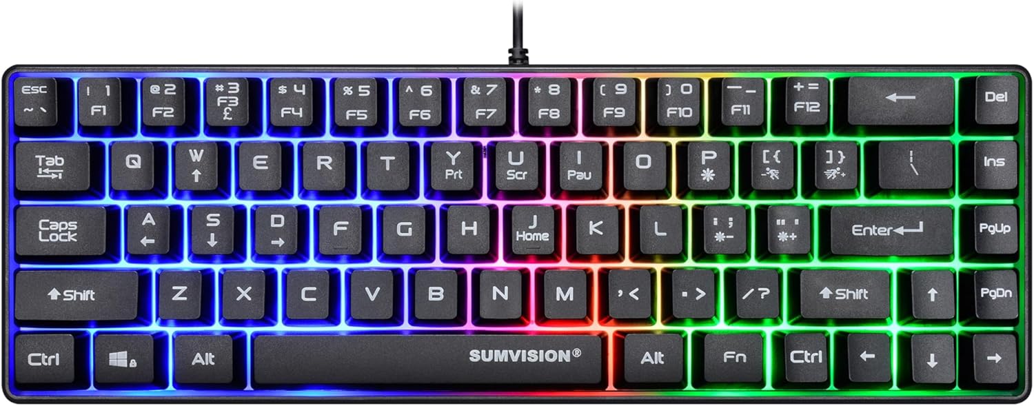 PC Gaming Keyboards SUMVISION SEEKER DESTROYER 60% Percent Pro Gaming Keyboard Wired USB Mini Compact Backlit Mechanical Feel Apple Mac Windows 11 PC PS5 Xbox Series X/S (FREE UK TECH SUPPORT)
