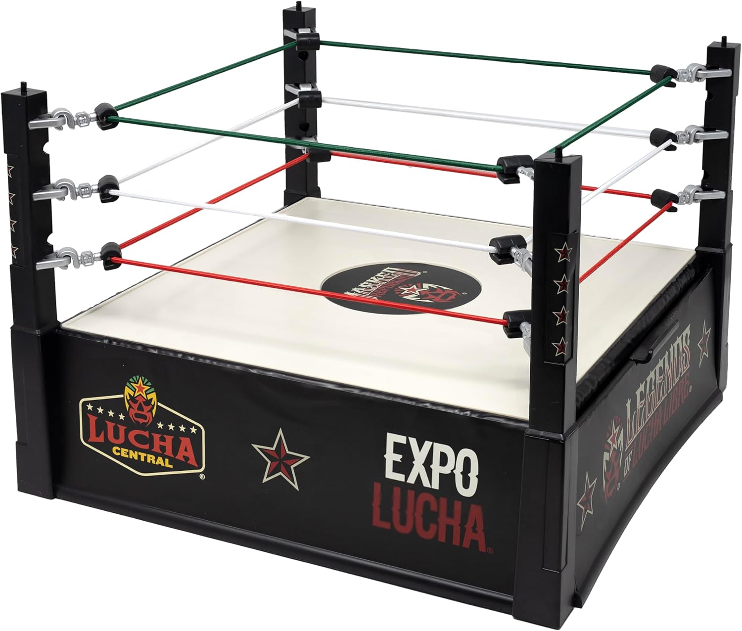 Boss Fight Legends of Lucha Libre Ring for Collectible Action Figures – Wrestling Match Playset with Built-in Storage Drawer, Elastic Ropes, Ring Post Foot Pegs for Authentic Action Display – 1:12
