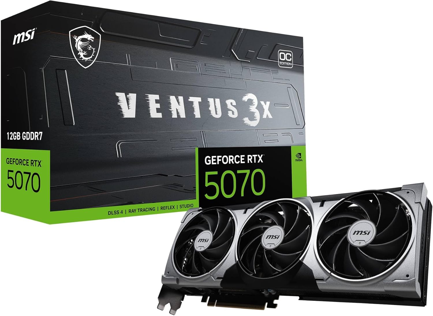 MSI GeForce RTX 5070 12G VENTUS 3X OC Graphics Card - RTX 5070 GPU, 12GB GDDR7 (28Gbps/192-bit), PCIe 5.0 - Triple Fan Thermal Design (3 x TORX FAN 5.0) - HDMI 2.1b, DisplayPort 2.1b