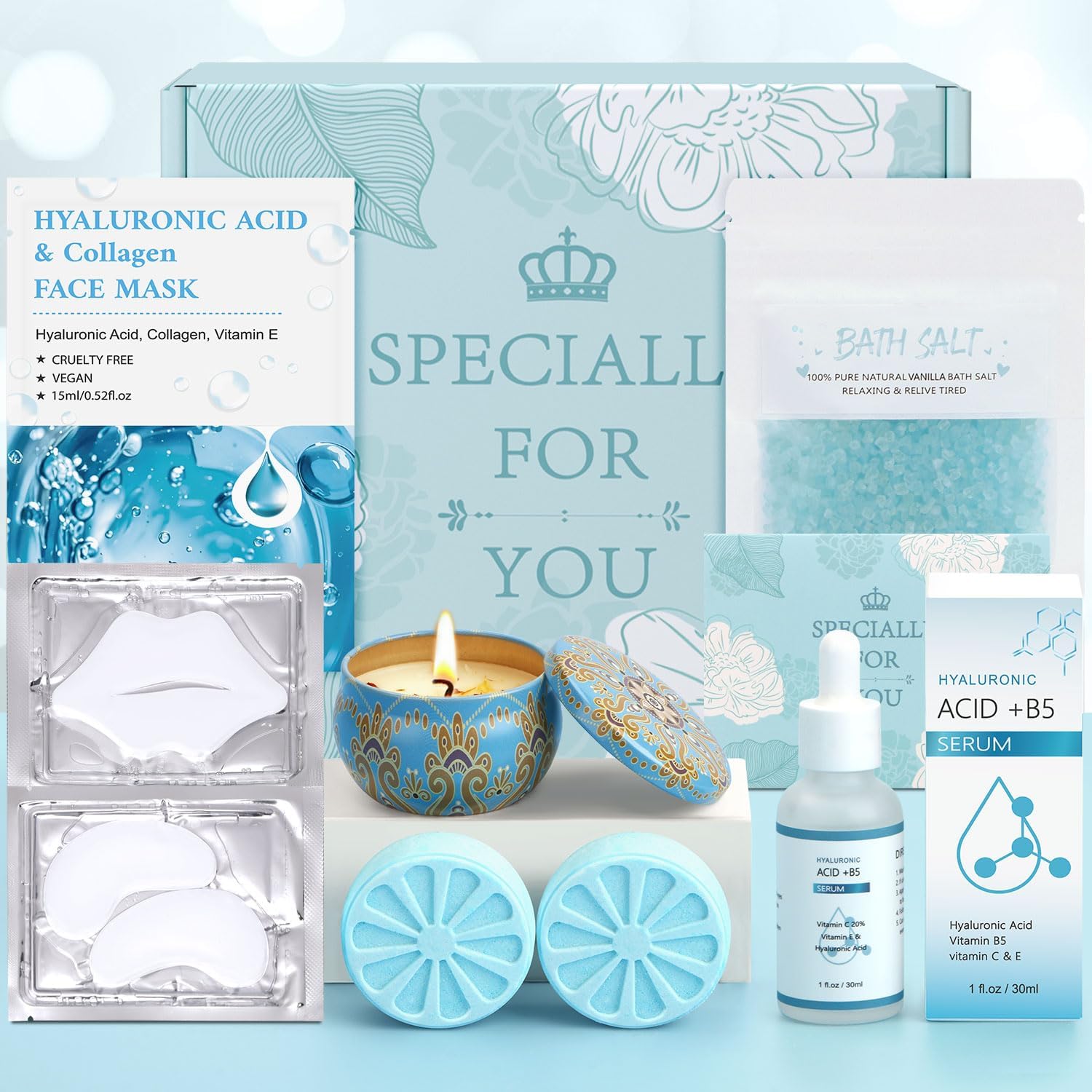 Birthday Pamper Gifts For Women, Hyaluronic Acid Face Skin Care Set, Presents For Best Friend Mum Sister, Relaxation Bath Ladies Gifts Care Package for Her, Christmas Xmas Friendship Gift Hamper