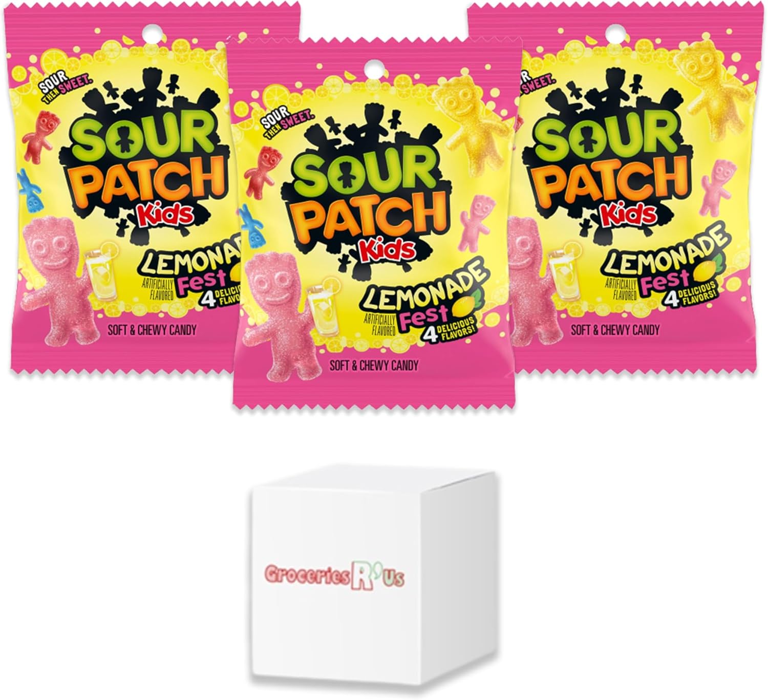 SOUR PATCH KIDS Lemonade Fest Soft & Chewy Candy, 3.61oz (102g) Bag - Pack of 3