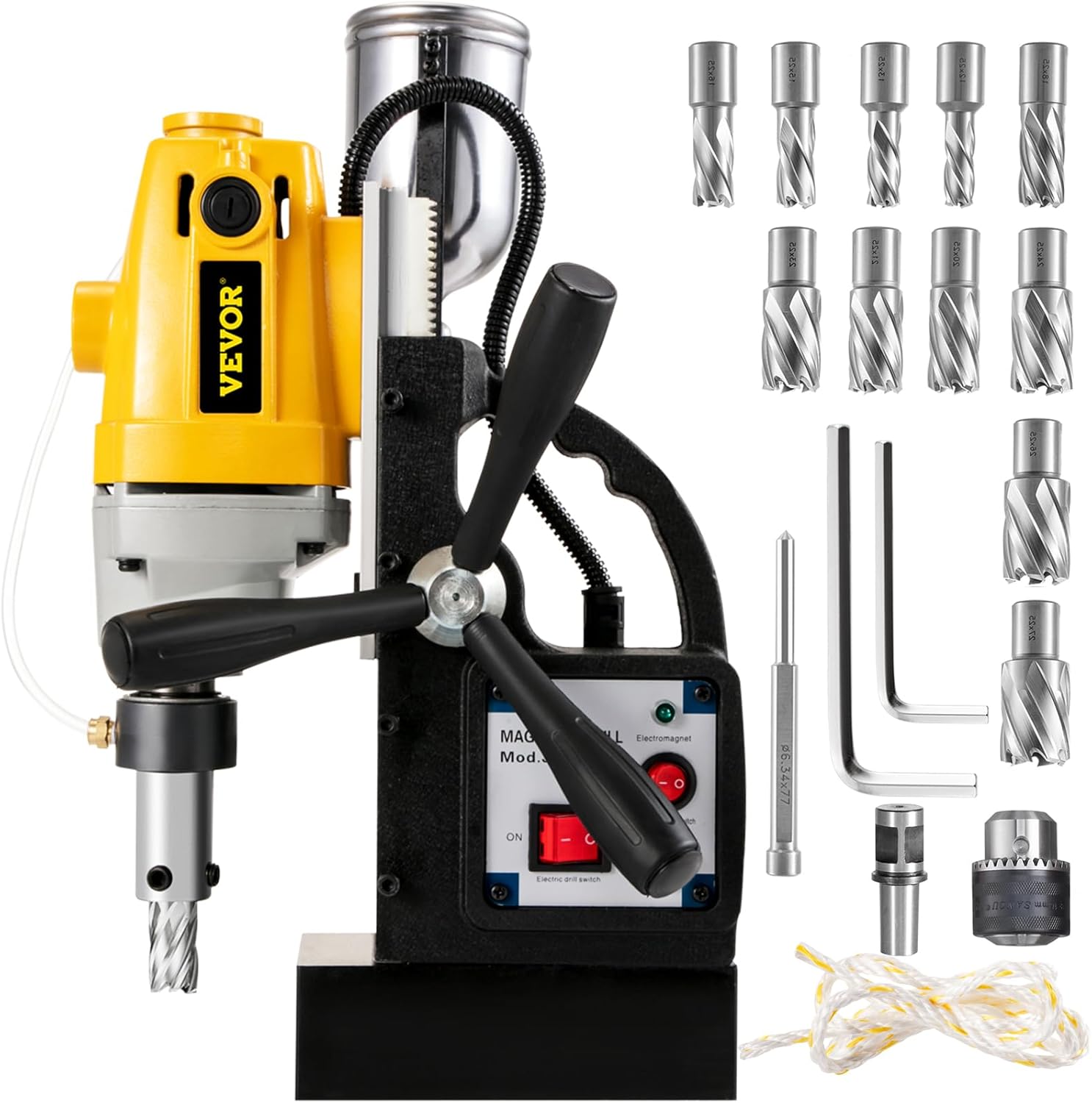 Vevor 1100W Magnetic Drill Press with 37257 Inch (40mm) Boring Diameter MD40 Magnetic Drill Press Machine 2810 LBS Magnetic Force Magnetic Drilling System 550 RPM with 11 Pcs HSS Annular Cutter Kit