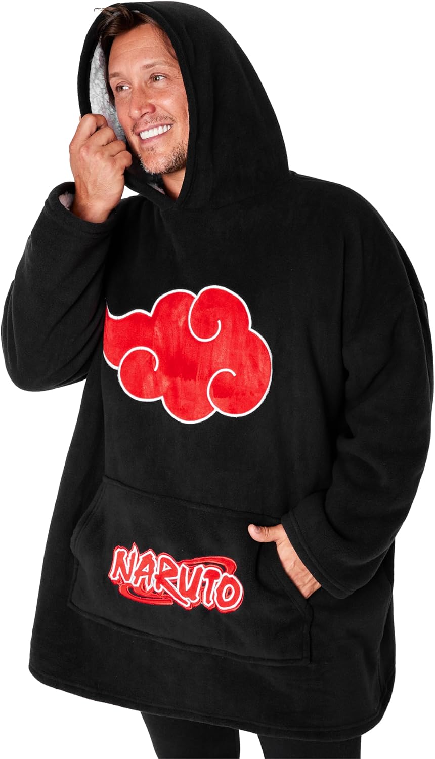 Naruto Blanket Hoodie for Men and Teenagers - Cosy Oversized Fleece Hoodie One Size Sherpa Lined - Anime Gifts for Men